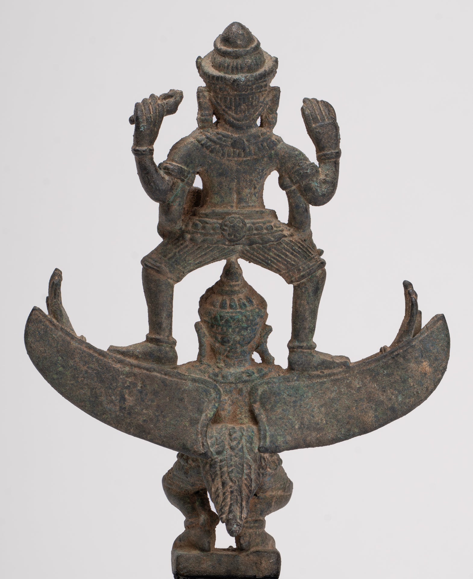 Masterpiece - Antique Khmer Style Bronze Khmer Angkor Wat Vishnu Statue Riding Garuda - 19.5cm/8"