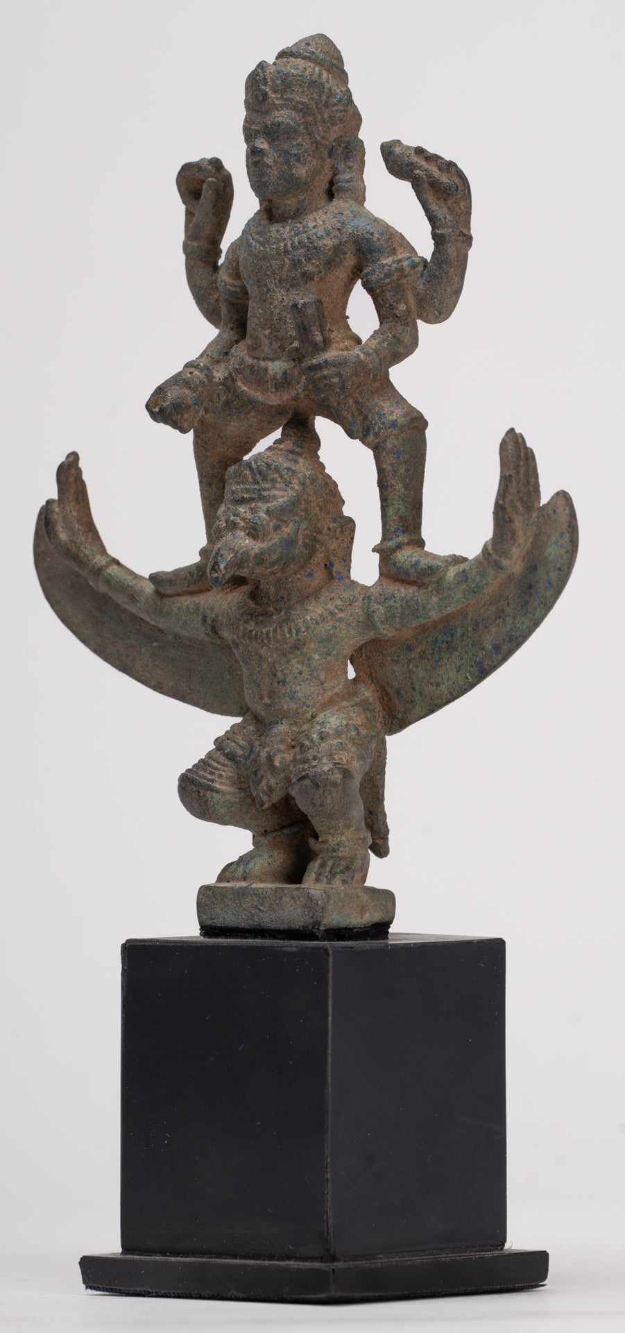 Masterpiece - Antique Khmer Style Bronze Khmer Angkor Wat Vishnu Statue Riding Garuda - 19.5cm/8"