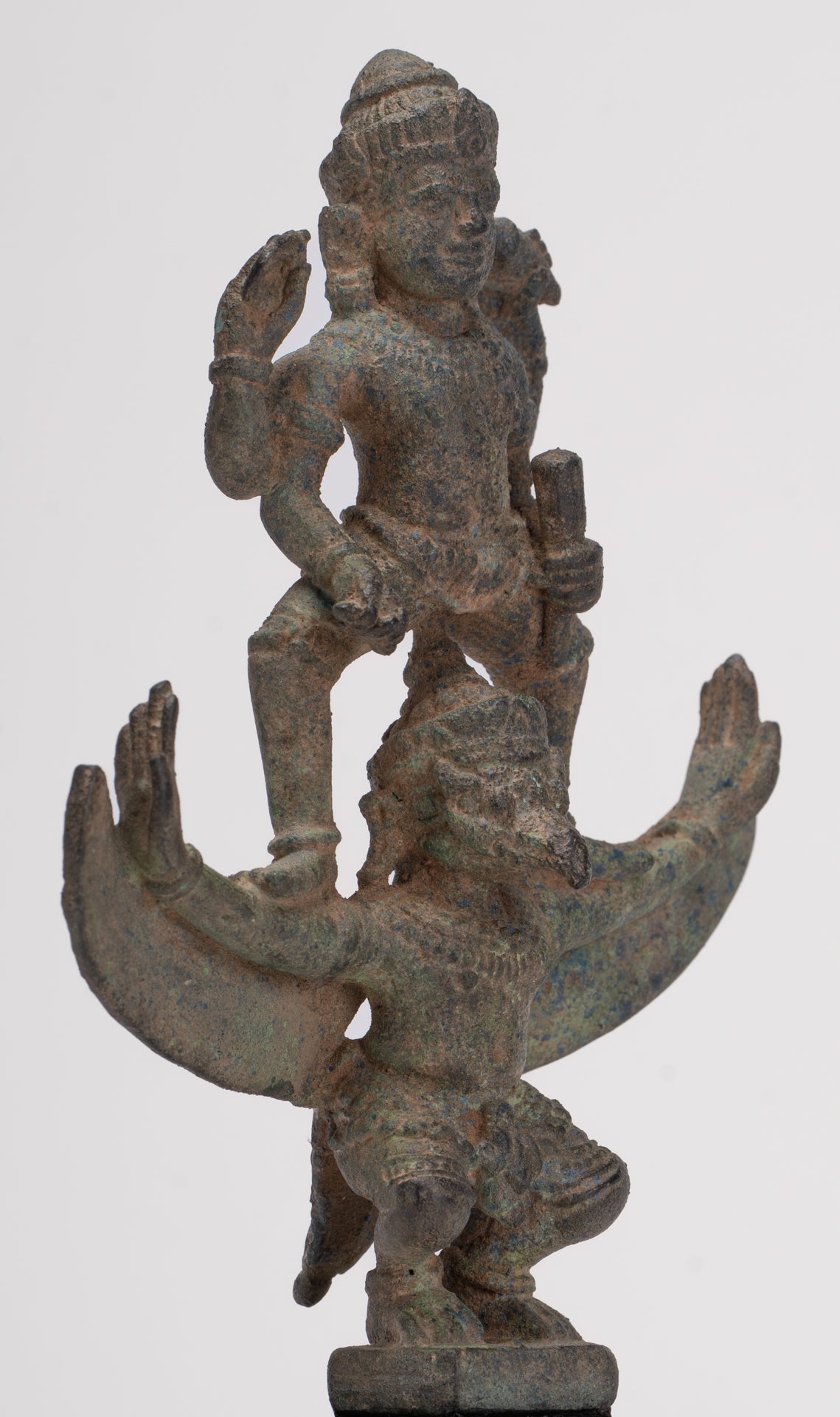Masterpiece - Antique Khmer Style Bronze Khmer Angkor Wat Vishnu Statue Riding Garuda - 19.5cm/8"
