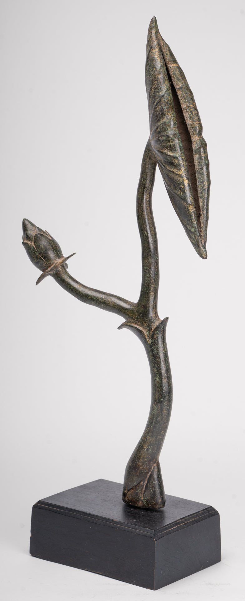 Mounted Antique Khmer Style Bronze Lotus Bud - 53cm/21"