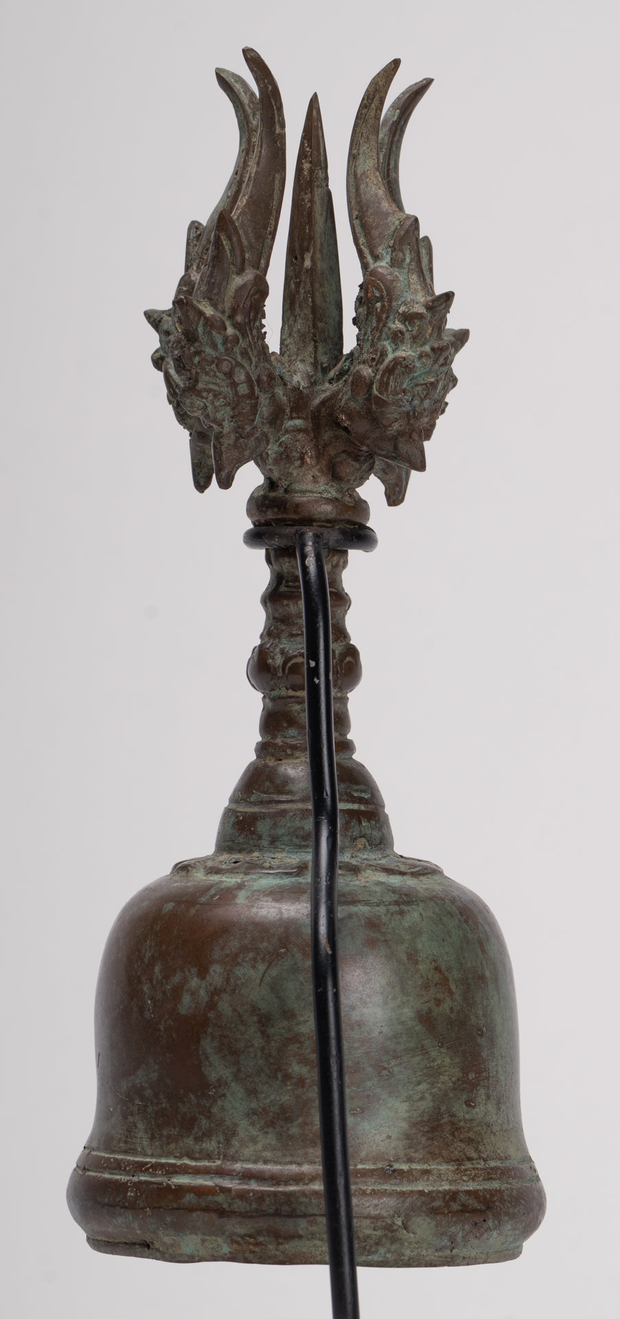 Antique Balinese Style Bronze Mounted Trident Ritual Genta Bell - 31cm/12"