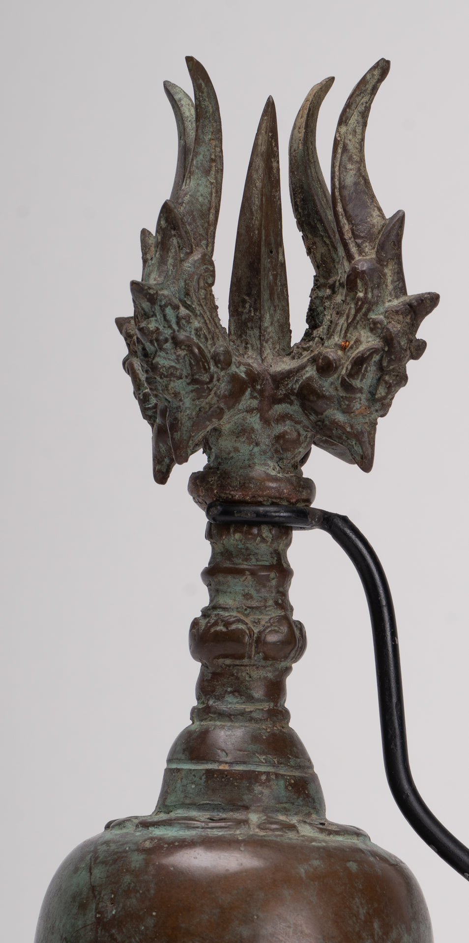 Antique Balinese Style Bronze Mounted Trident Ritual Genta Bell - 31cm/12"