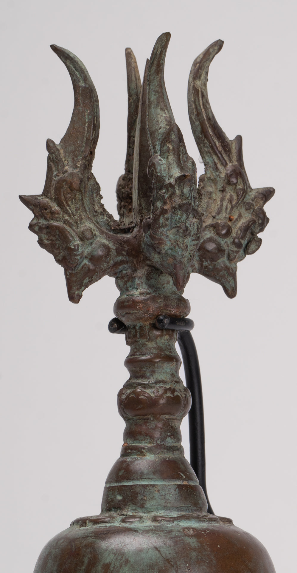 Antique Balinese Style Bronze Mounted Trident Ritual Genta Bell - 31cm/12"