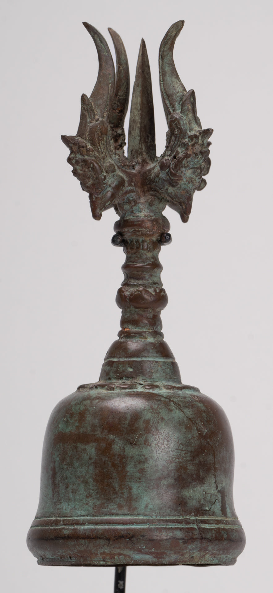 Antique Balinese Style Bronze Mounted Trident Ritual Genta Bell - 31cm/12"