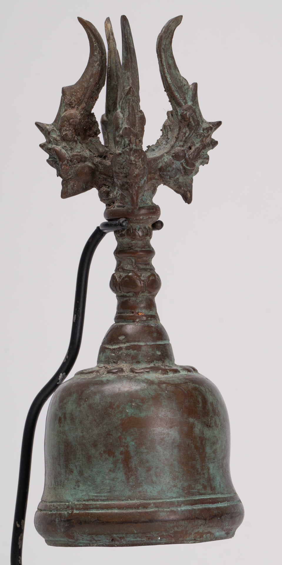 Antique Balinese Style Bronze Mounted Trident Ritual Genta Bell - 31cm/12"