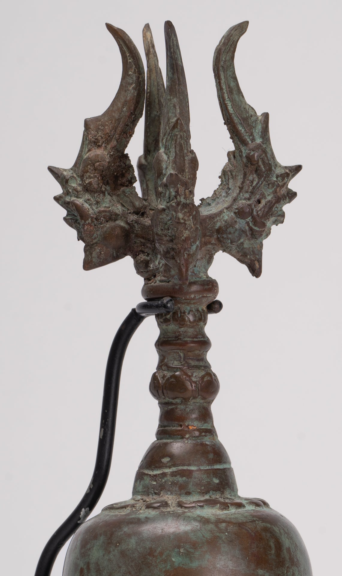 Antique Balinese Style Bronze Mounted Trident Ritual Genta Bell - 31cm/12"