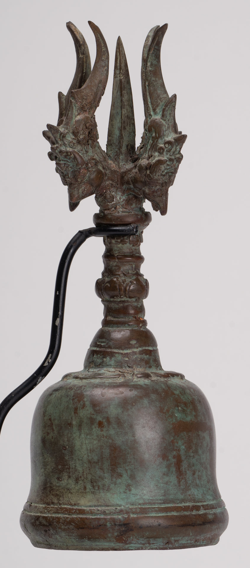 Antique Balinese Style Bronze Mounted Trident Ritual Genta Bell - 31cm/12"