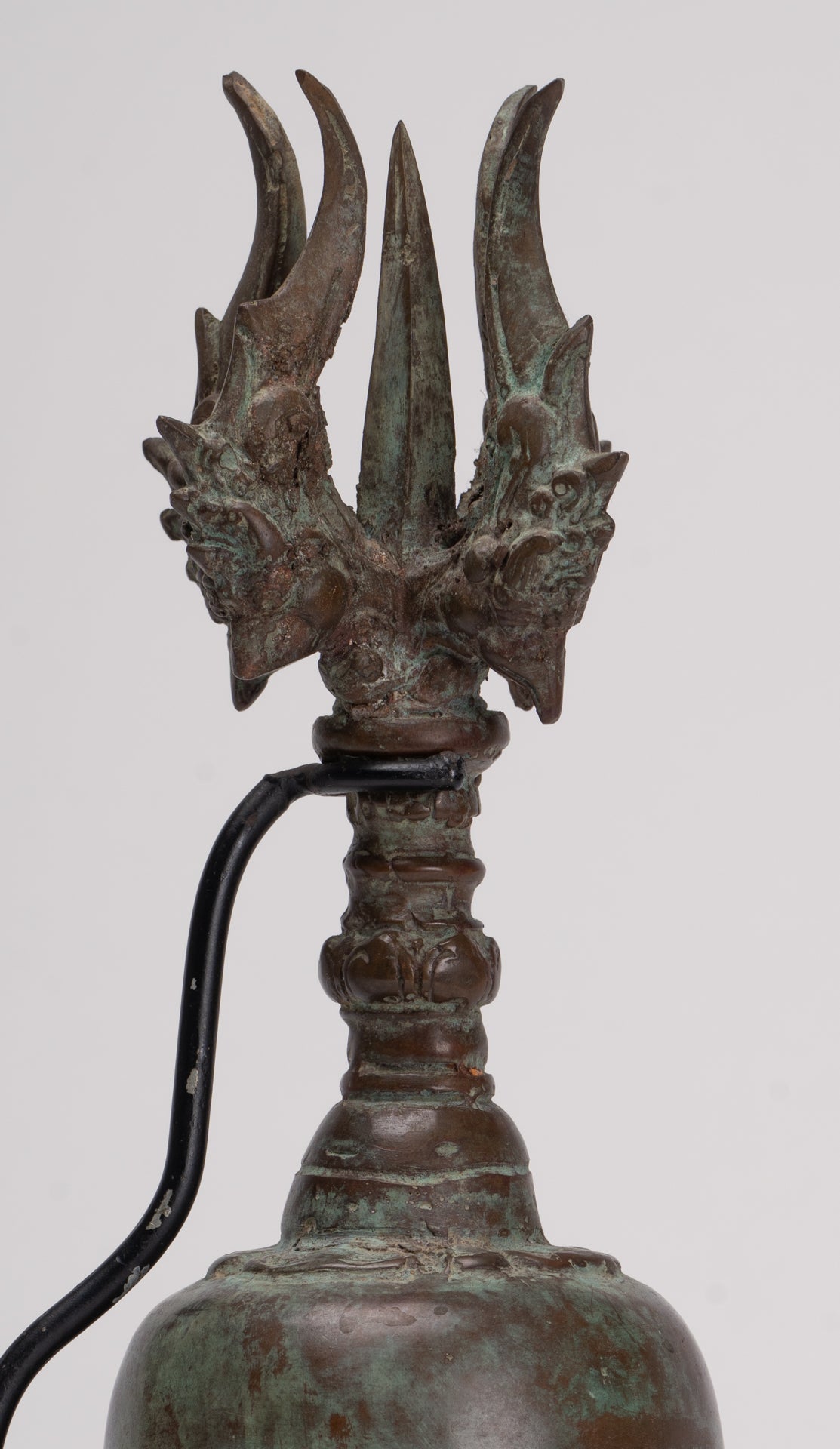 Antique Balinese Style Bronze Mounted Trident Ritual Genta Bell - 31cm/12"