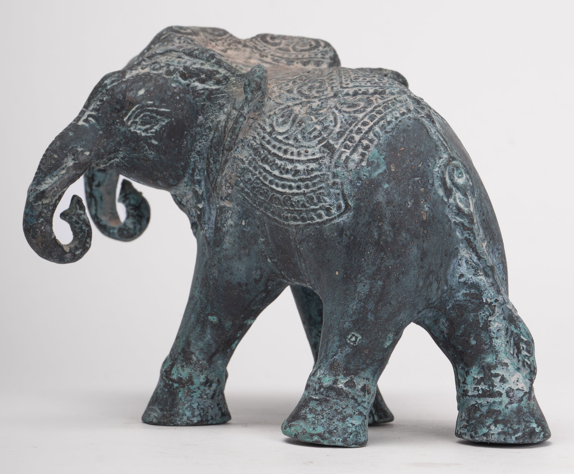 Antique Khmer Style Bronze Erawan Airavata or Elephant Statue - 11cm/4" Tall