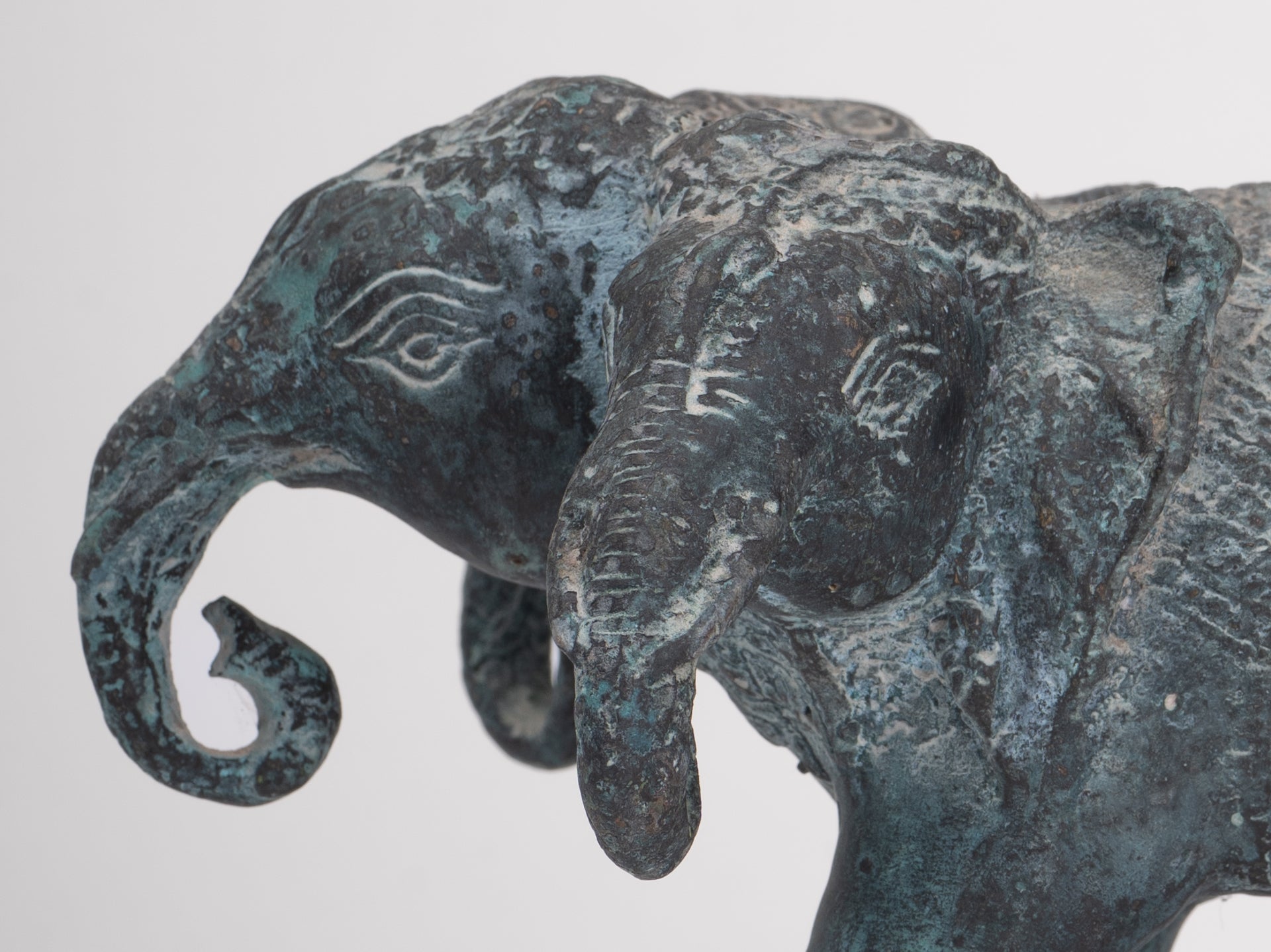 Antique Khmer Style Bronze Erawan Airavata or Elephant Statue - 11cm/4" Tall