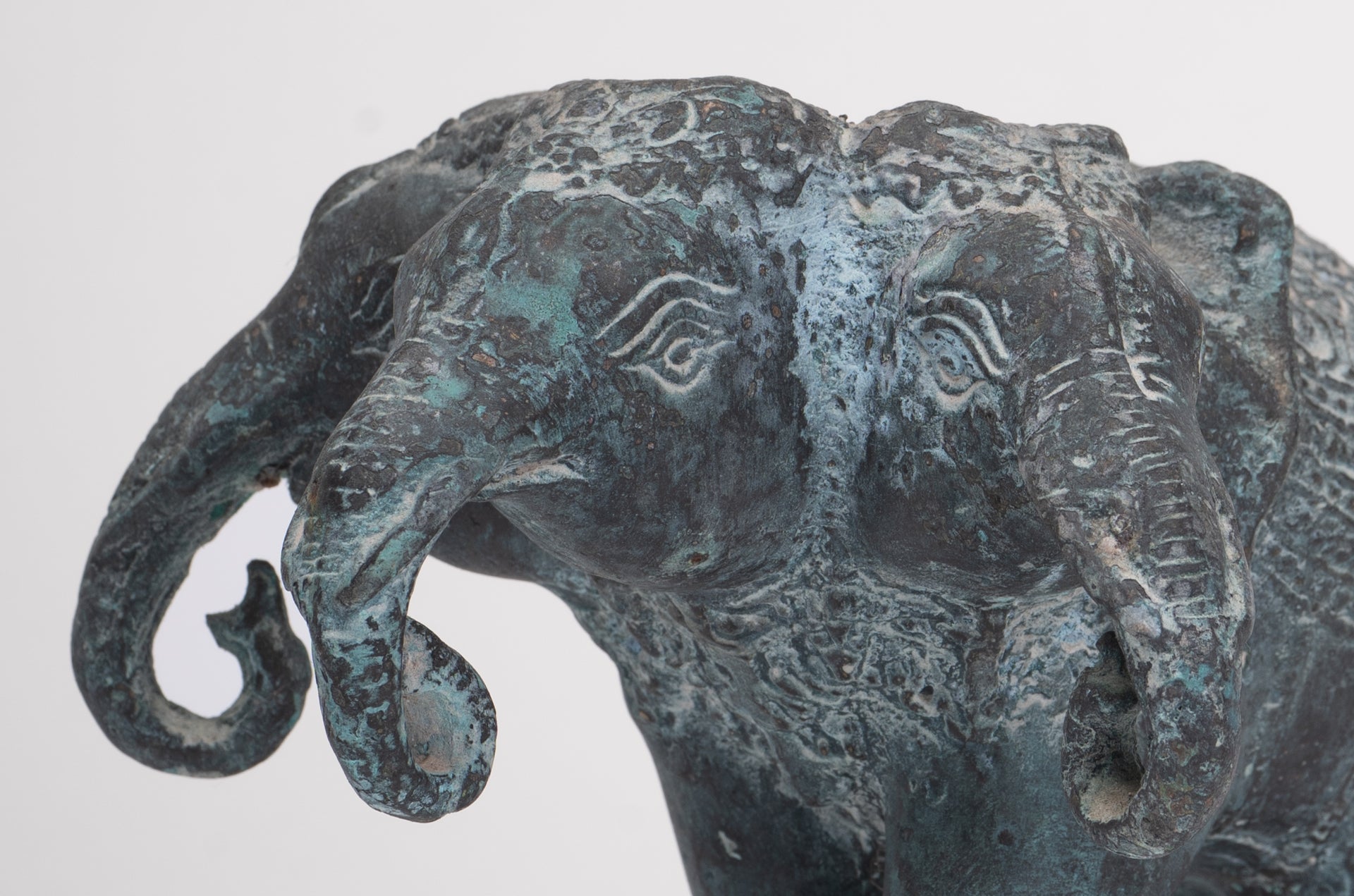 Antique Khmer Style Bronze Erawan Airavata or Elephant Statue - 11cm/4" Tall
