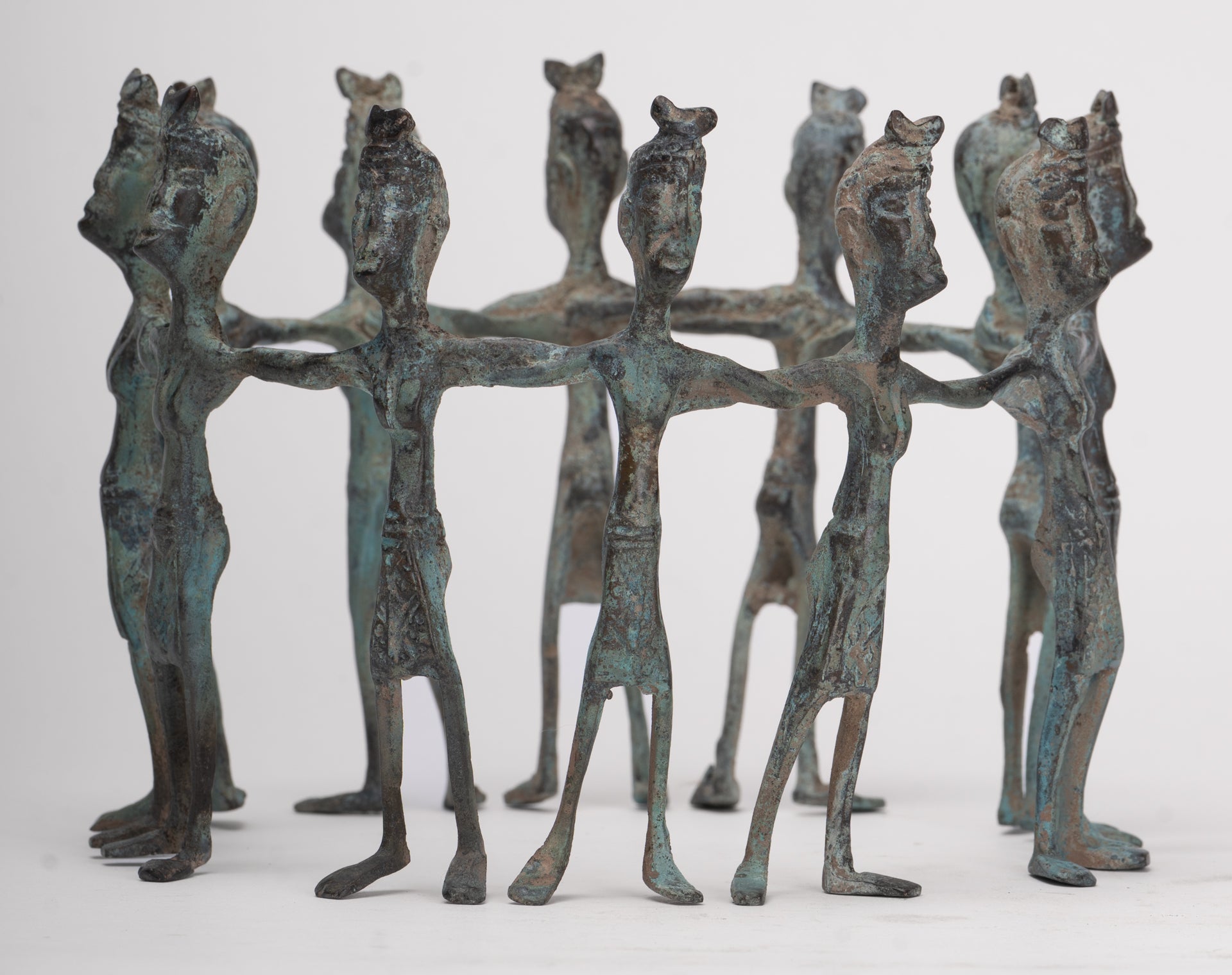 Antique Javanese Style Bronze Indonesian Bronze Circle of Dancers - 13cm(5") Tall