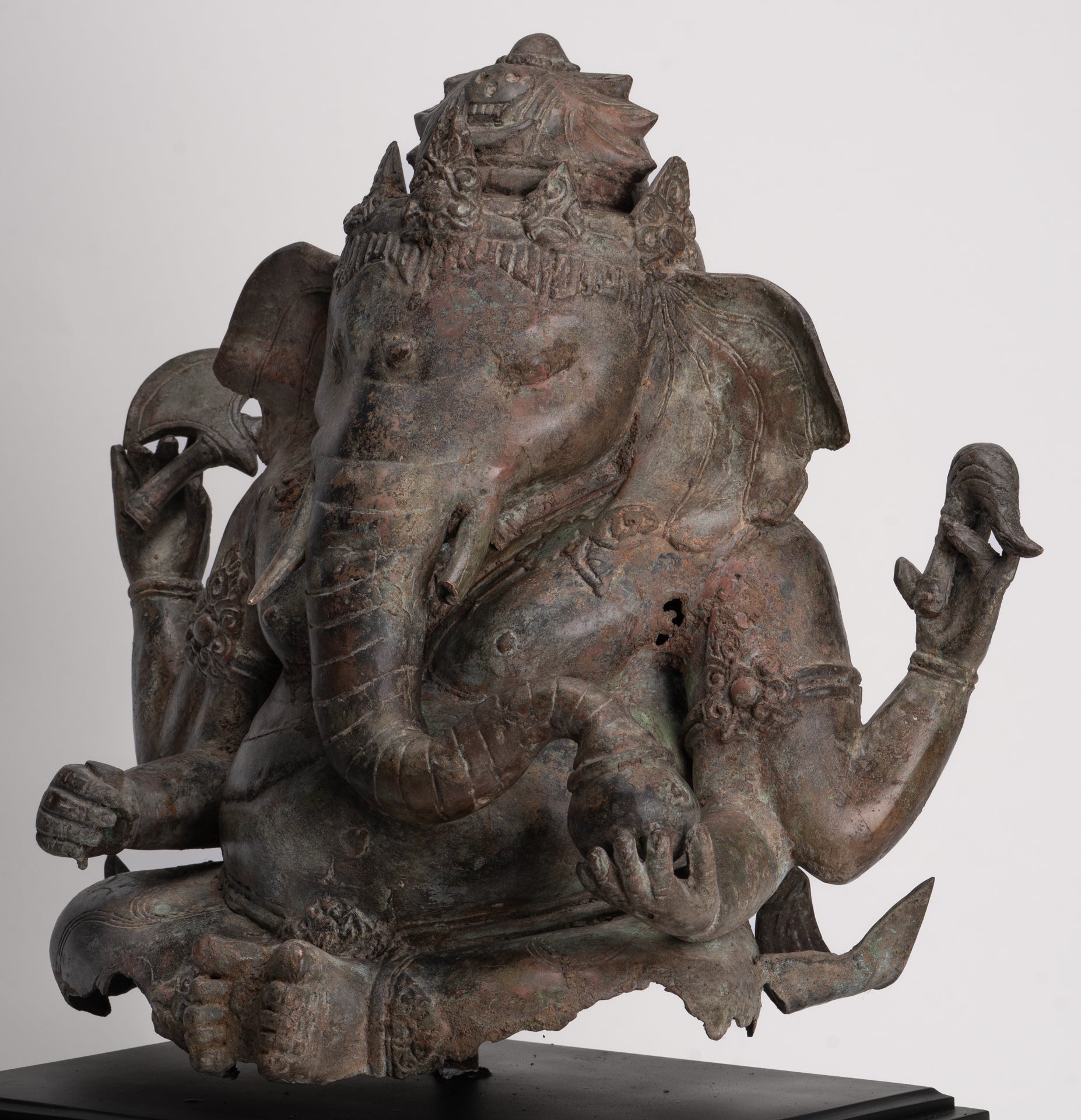 Ganesh - Antique Indonesian Style Bronze Seated Ganesha Statue - 49cm/20"