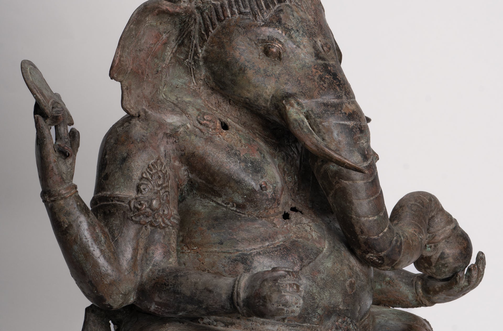 Ganesh - Antique Indonesian Style Bronze Seated Ganesha Statue - 49cm/20"