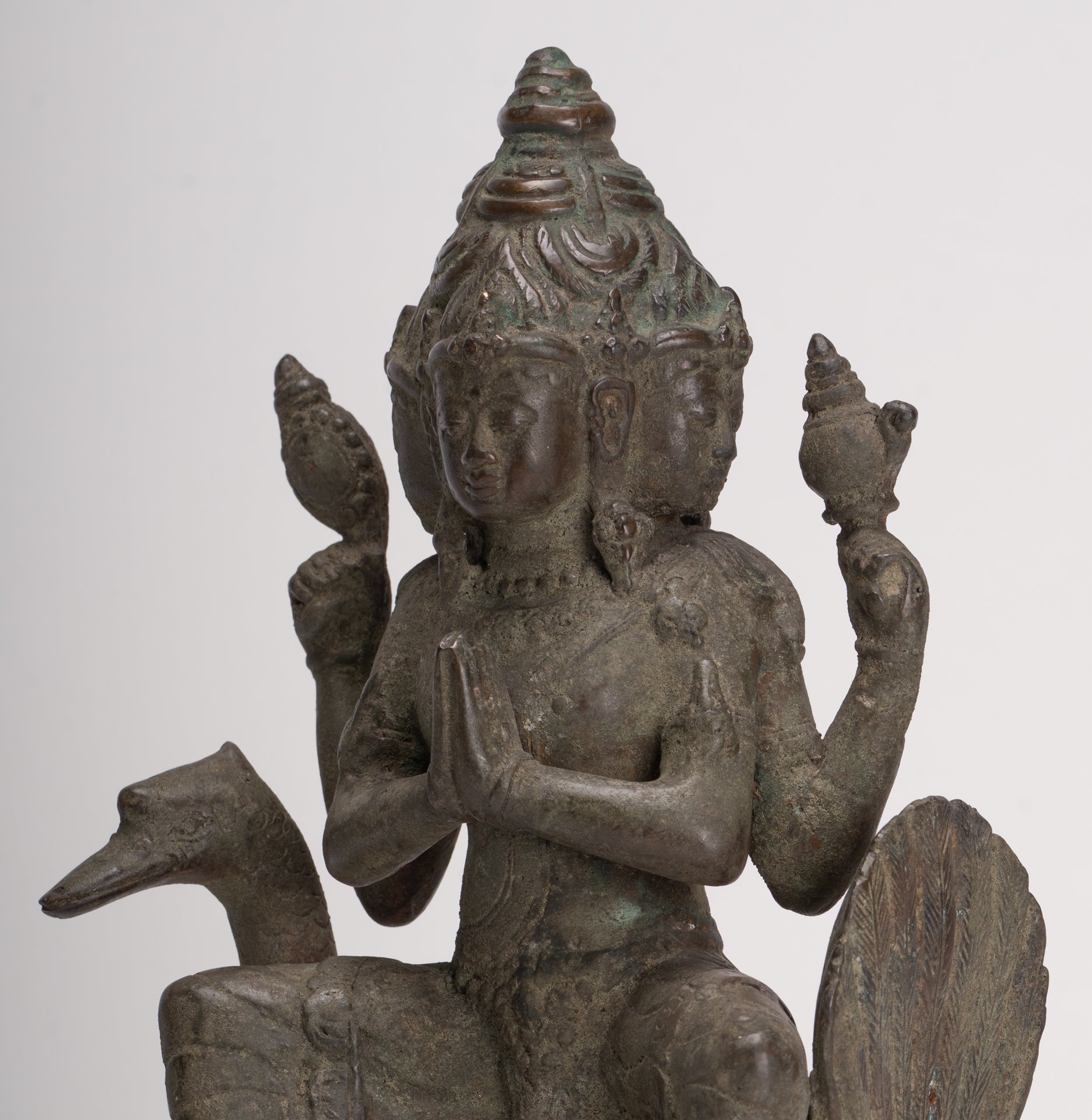 Antique Indonesian Style Majapahit Standing Bronze Brahma Statue - 30cm/12" 