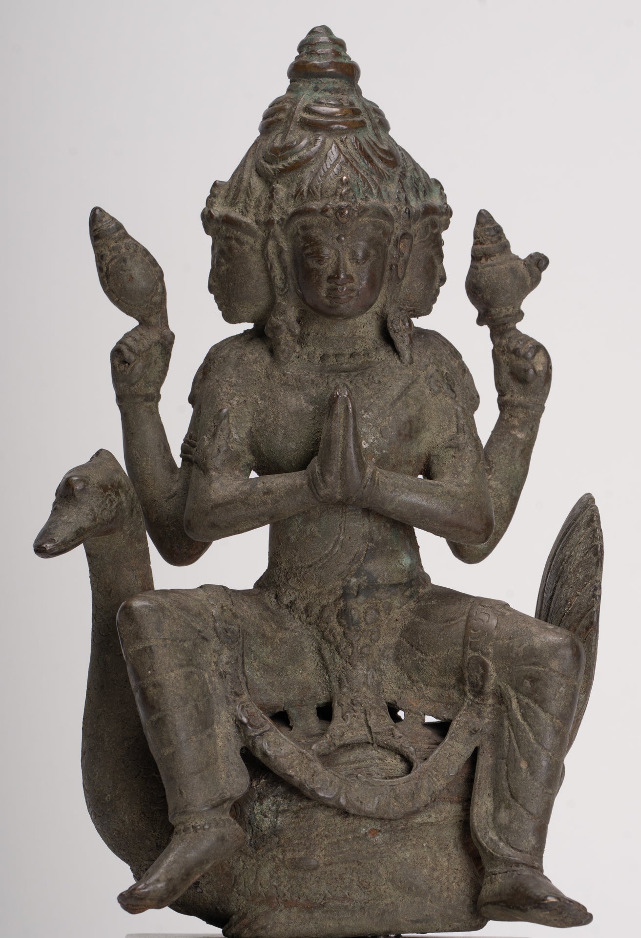 Antique Indonesian Style Majapahit Standing Bronze Brahma Statue - 30cm/12" 