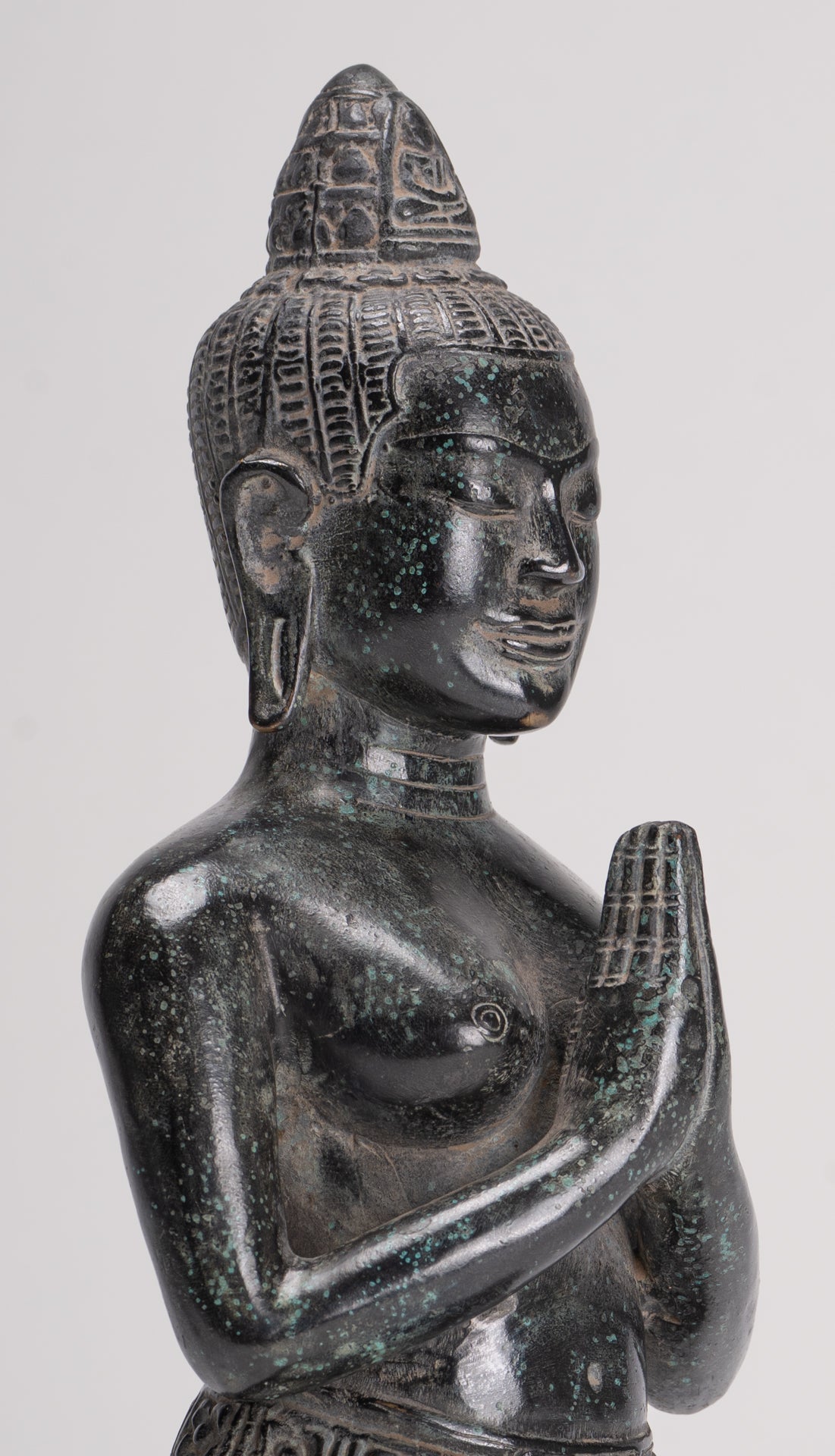Deity Statue - Antique Khmer Style Bayon Prajnaparamita Statue / Goddess - 28cm/11"