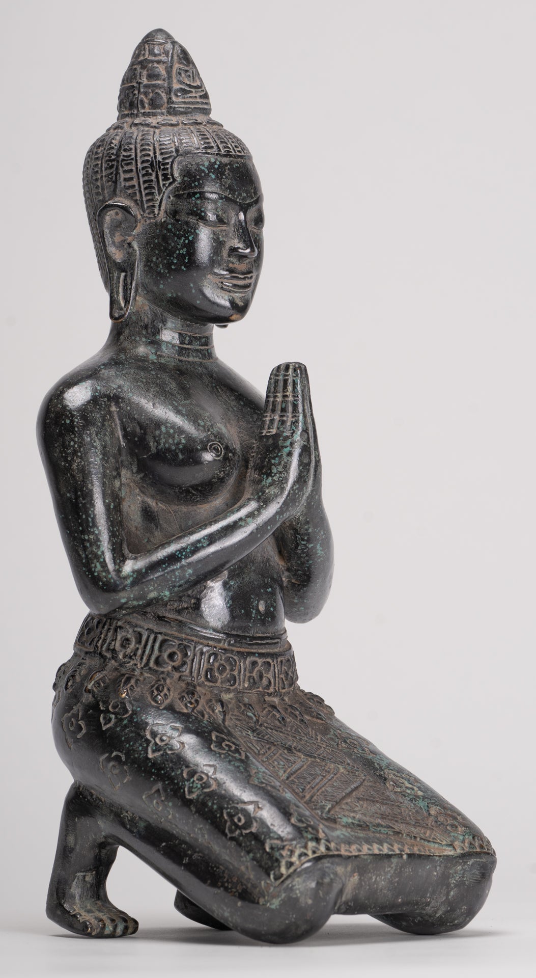 Deity Statue - Antique Khmer Style Bayon Prajnaparamita Statue / Goddess - 28cm/11"