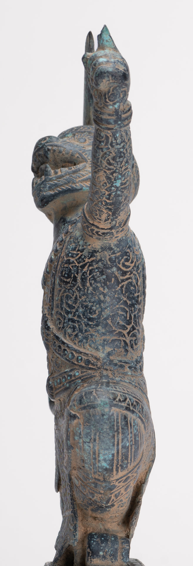 Antique Khmer Bayon Style Bronze Hanuman Warrior Statue – Sword-Bearing Monkey General - 23.5cm/9" Tall