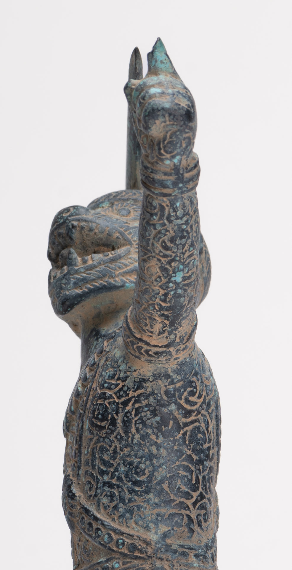 Antique Khmer Bayon Style Bronze Hanuman Warrior Statue – Sword-Bearing Monkey General - 23.5cm/9" Tall