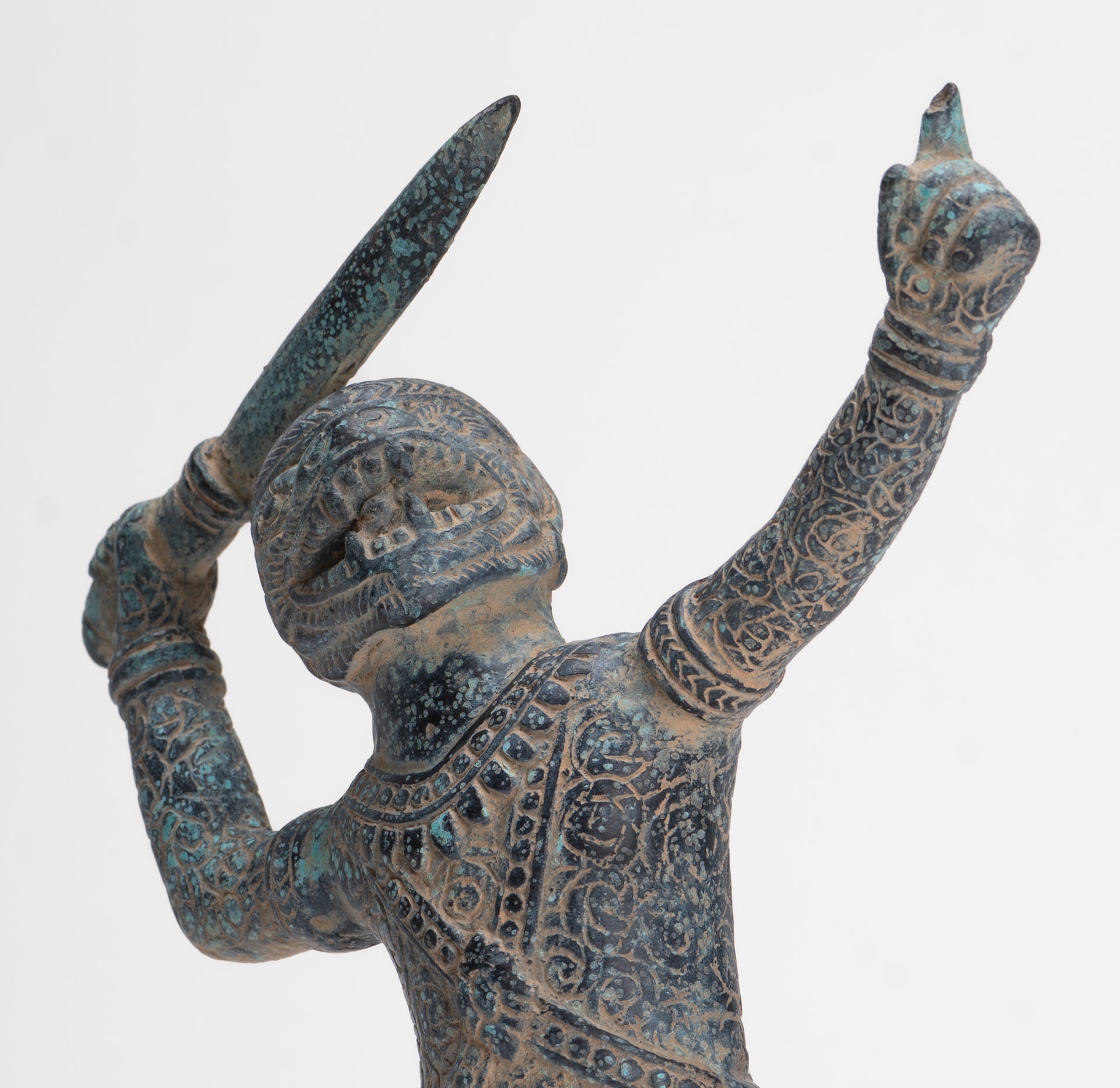 Antique Khmer Bayon Style Bronze Hanuman Warrior Statue – Sword-Bearing Monkey General - 23.5cm/9" Tall
