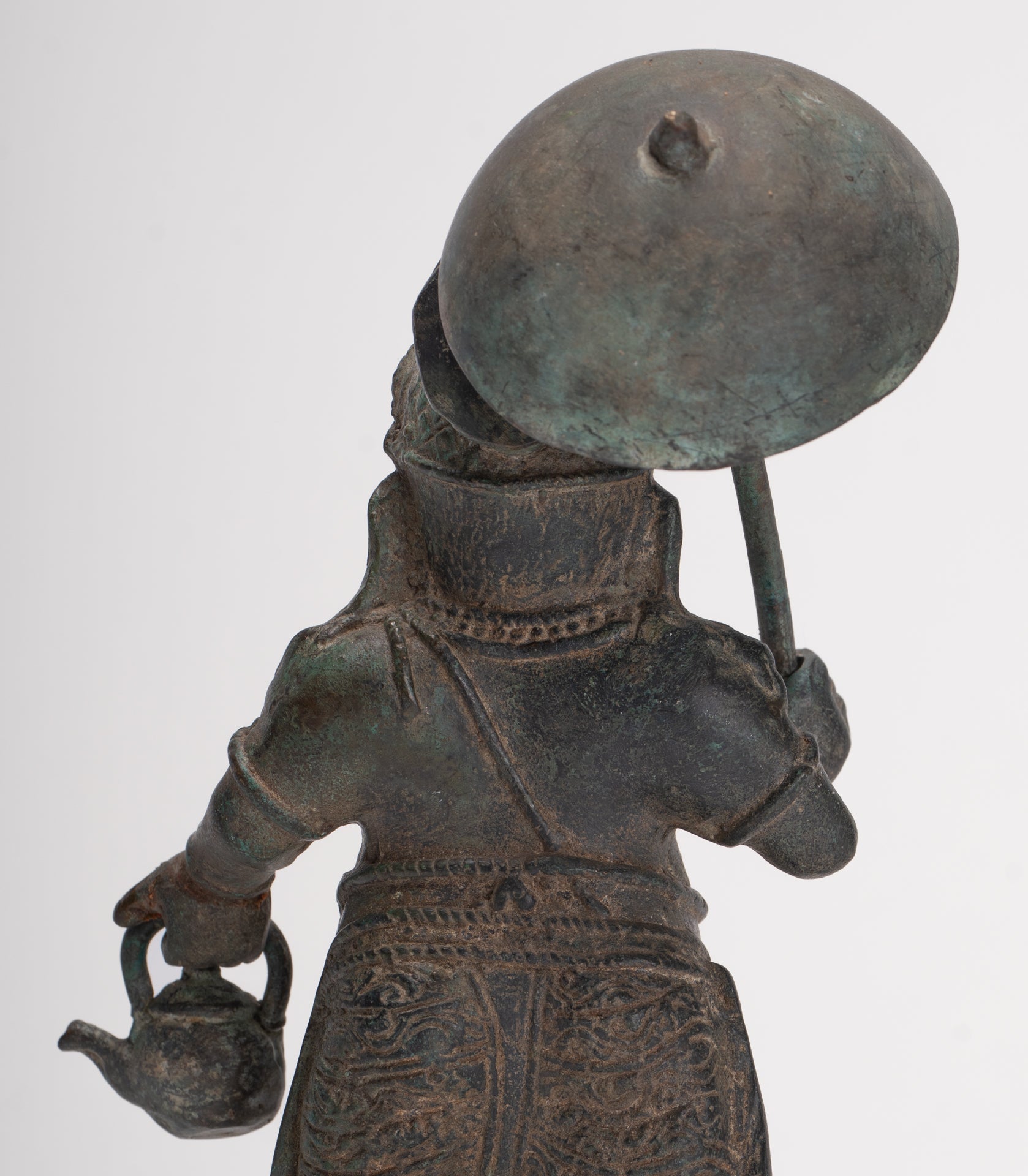 Antique Chola Style Standing Bronze Bridegroom or Mappillai Ganesha Statue w/Umbrella - 22cm/9"