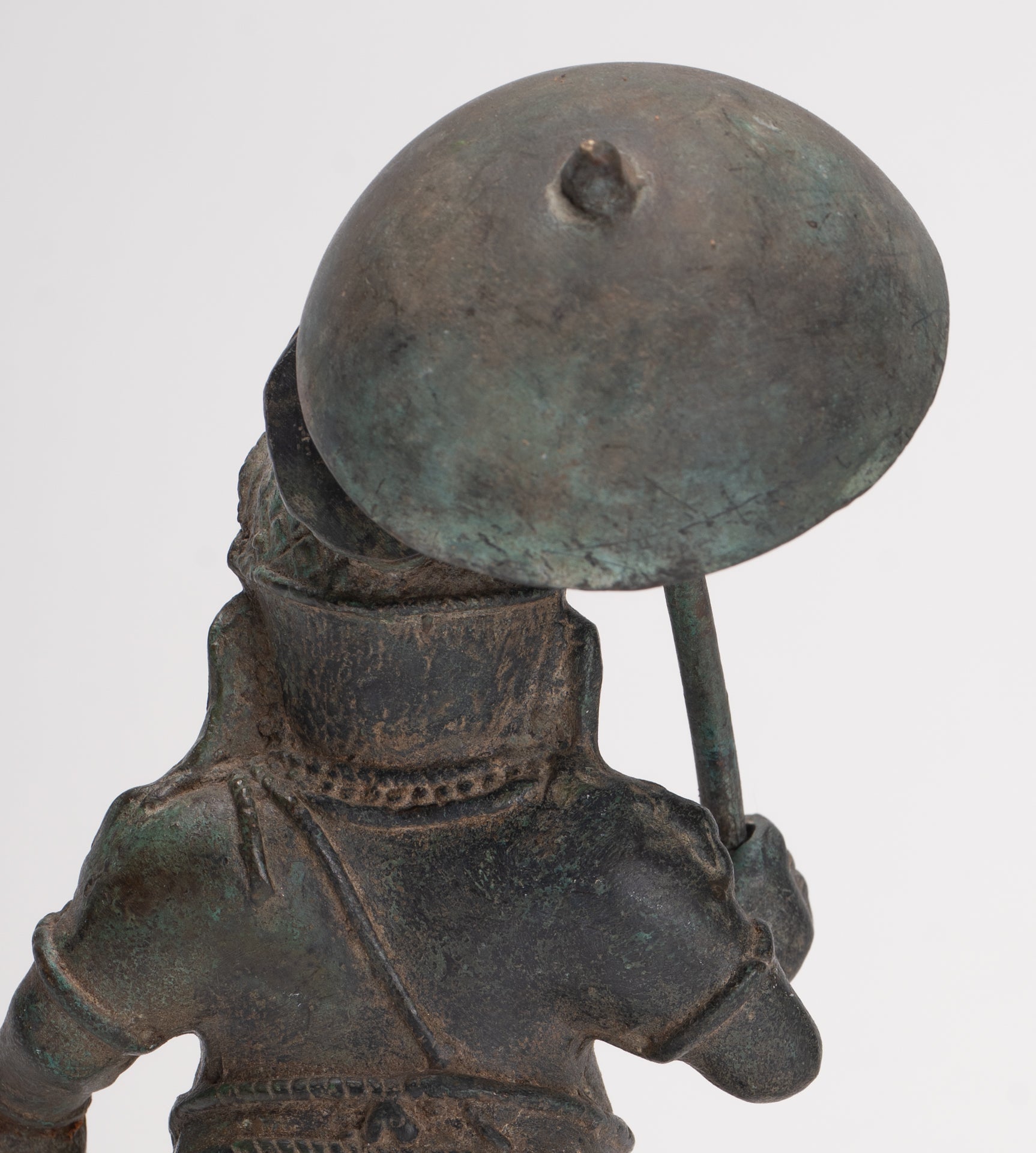 Antique Chola Style Standing Bronze Bridegroom or Mappillai Ganesha Statue w/Umbrella - 22cm/9"
