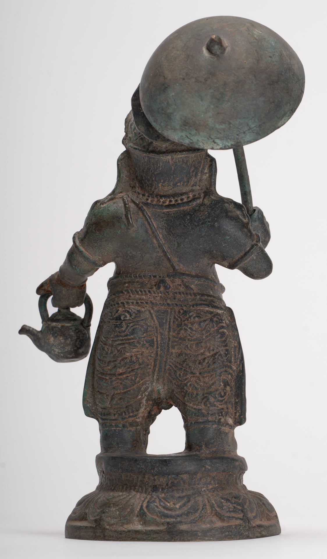 Antique Chola Style Standing Bronze Bridegroom or Mappillai Ganesha Statue w/Umbrella - 22cm/9"