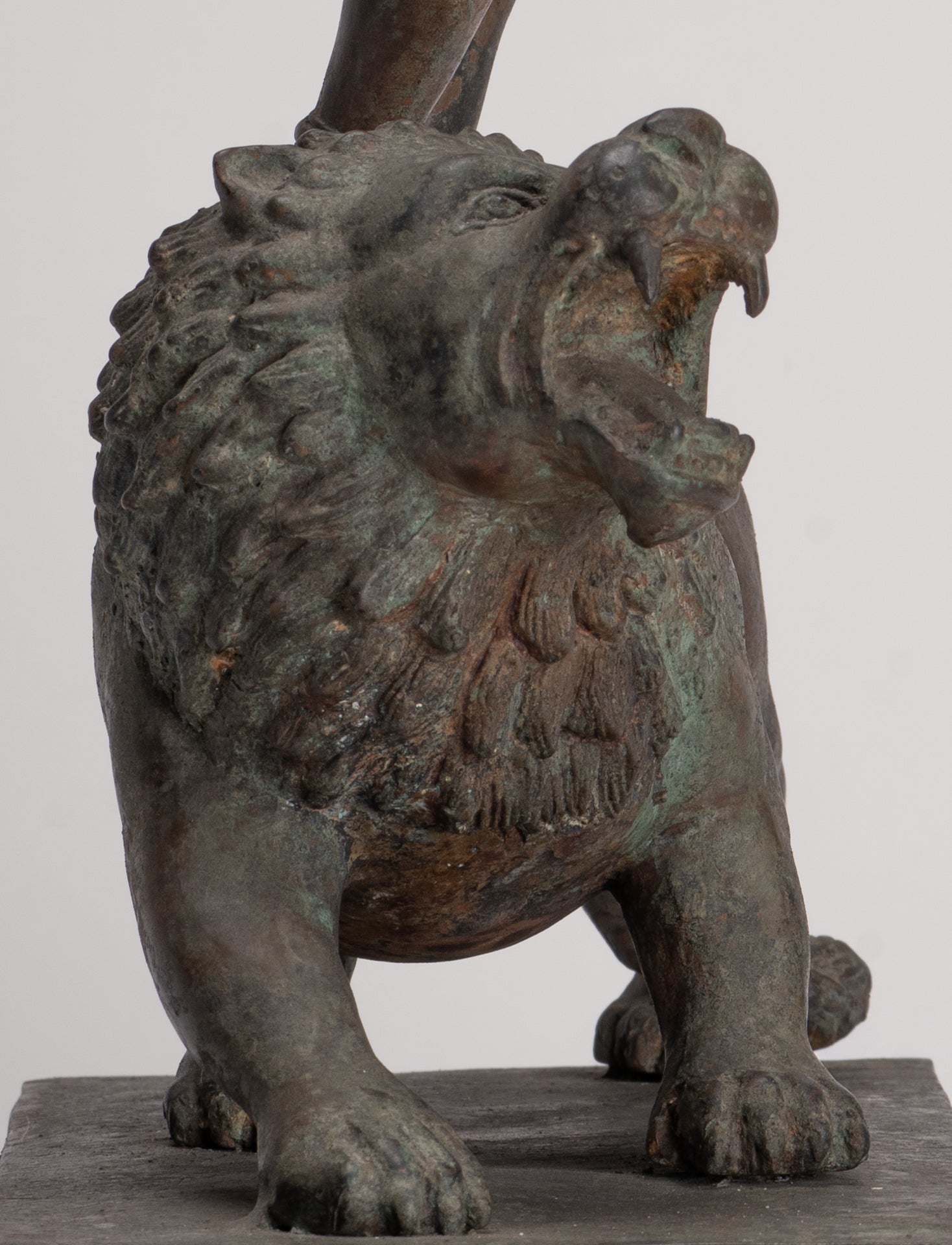 Kali Statue - Antique Java Style Majapahit Bronze Kali Statue on Roaring Lion - 54.5cm/22"