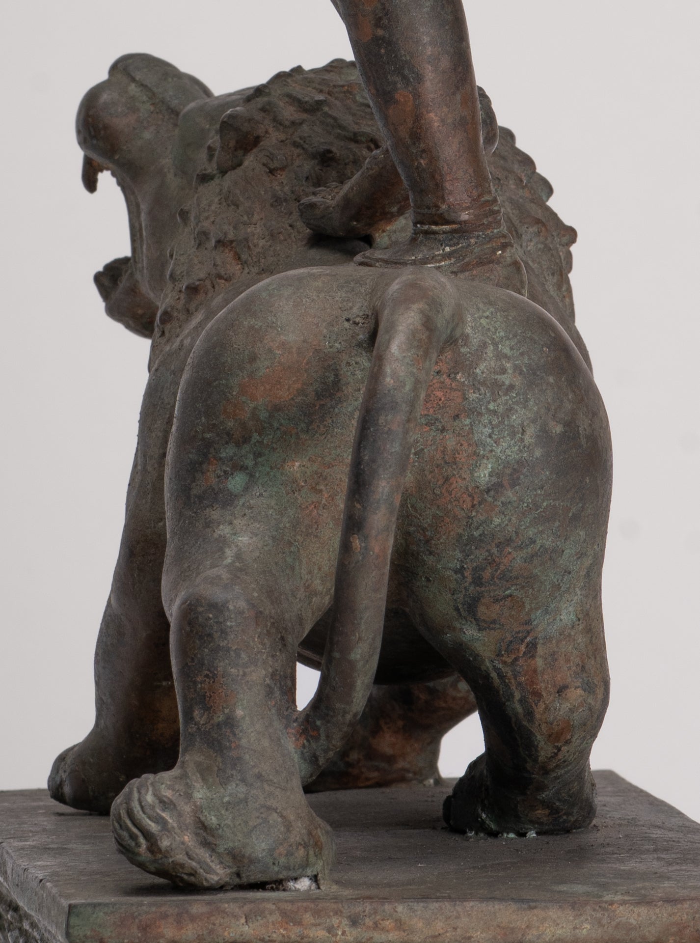 Kali Statue - Antique Java Style Majapahit Bronze Kali Statue on Roaring Lion - 54.5cm/22"