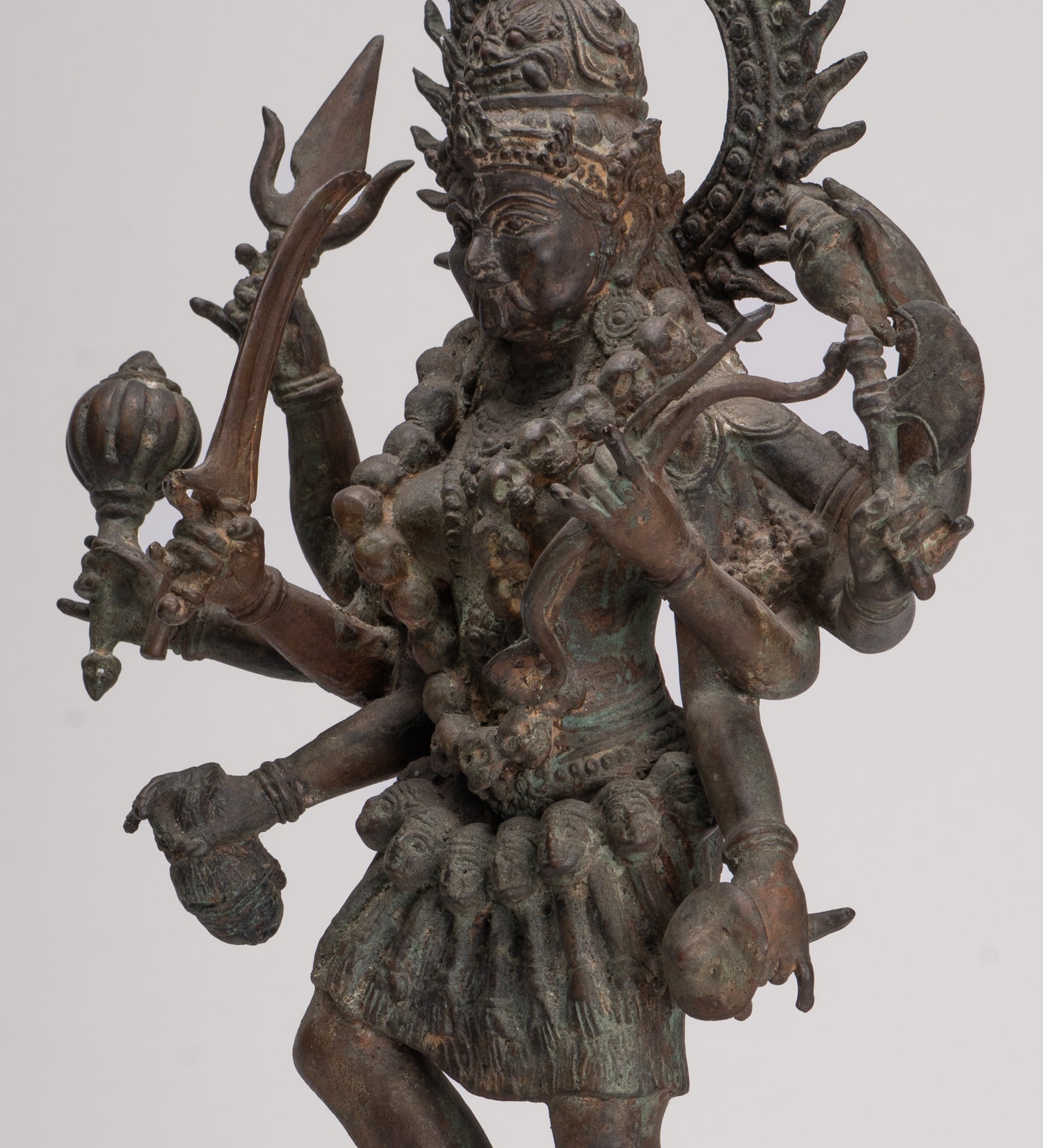 Kali Statue - Antique Java Style Majapahit Bronze Kali Statue on Roaring Lion - 54.5cm/22"