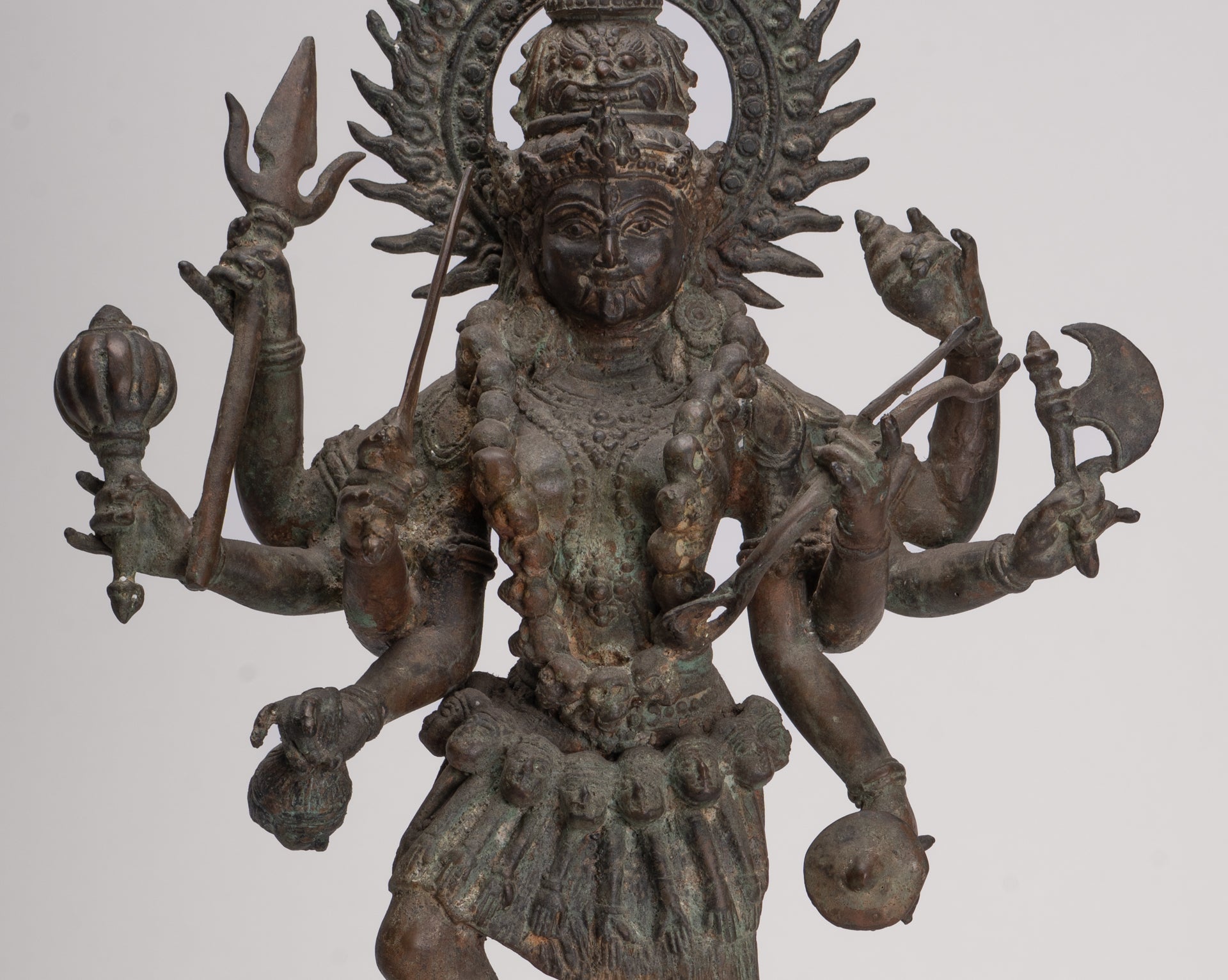 Kali Statue - Antique Java Style Majapahit Bronze Kali Statue on Roaring Lion - 54.5cm/22"