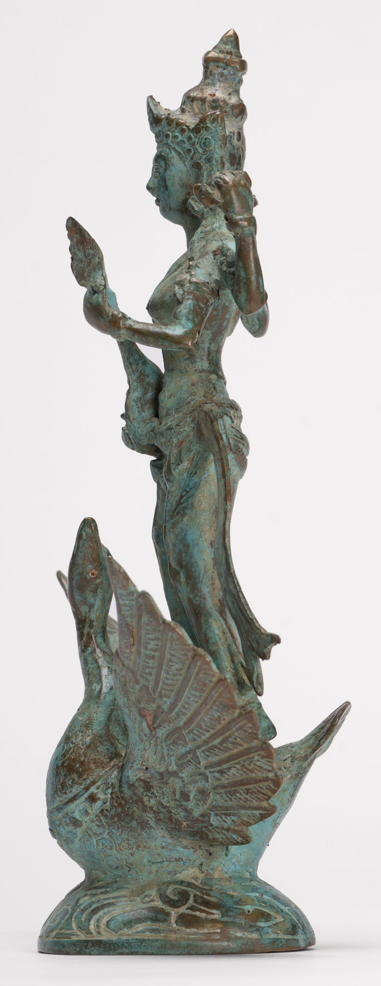 Antique Indonesian Style Bronze Javanese Saraswati Statue - 26cm/10"