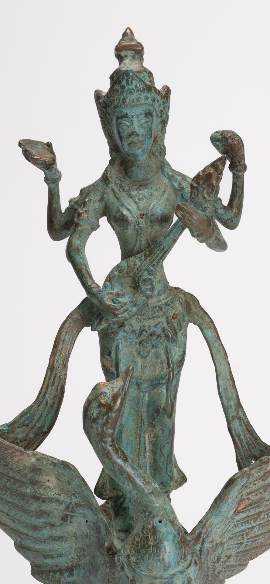 Antique Indonesian Style Bronze Javanese Saraswati Statue - 26cm/10"