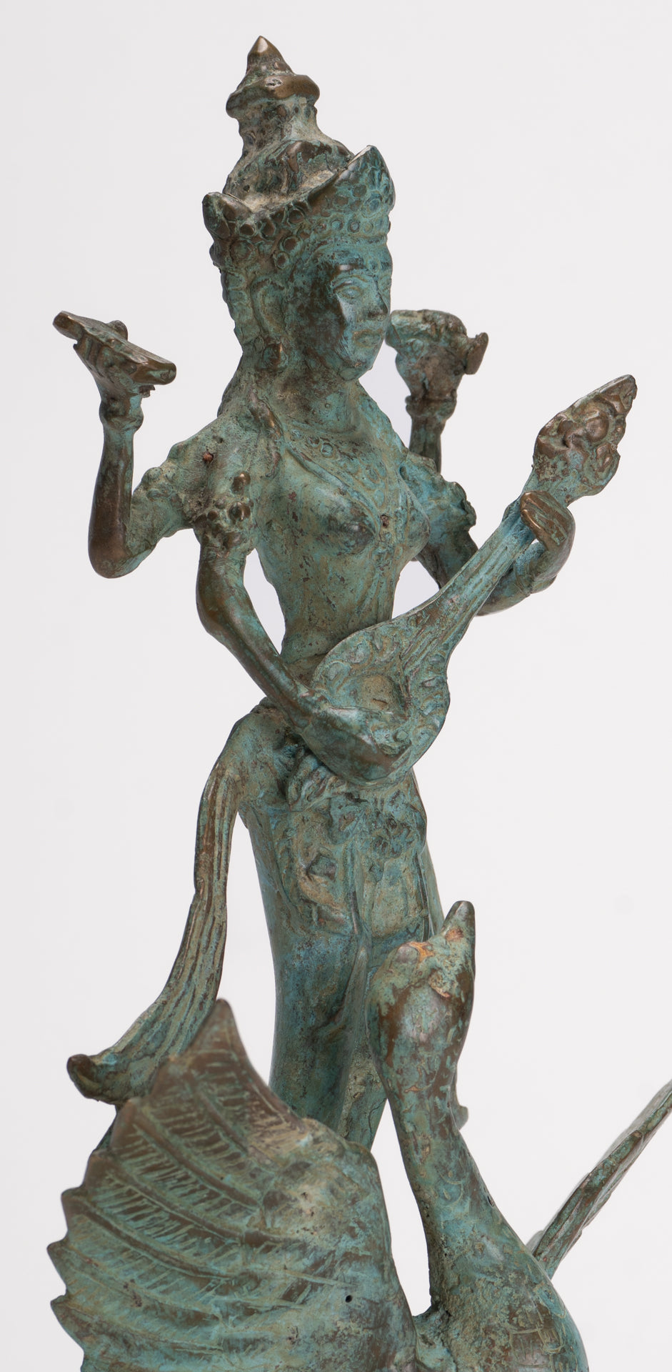 Antique Indonesian Style Bronze Javanese Saraswati Statue - 26cm/10"