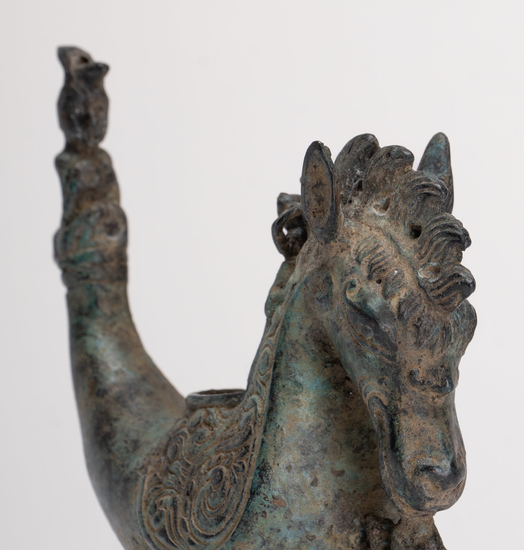 Antique Indonesian Style Bronze Seahorse Censer or Incense Burner and Incense Stick Holder - 10cm/4" Tall