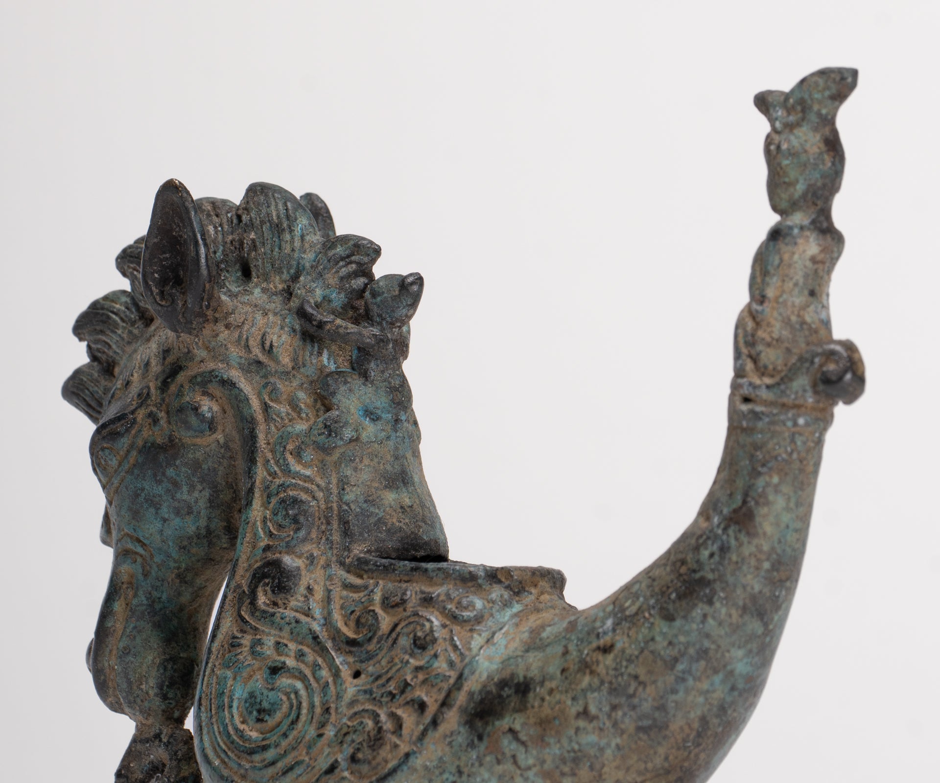 Antique Indonesian Style Bronze Seahorse Censer or Incense Burner and Incense Stick Holder - 10cm/4" Tall