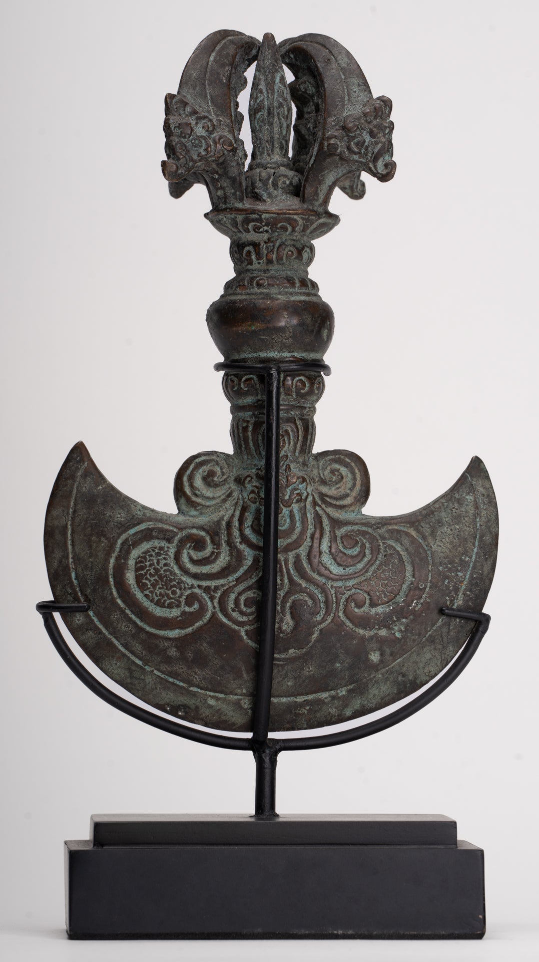 Antique Indonesian Style Mounted Bronze Ceremonial Chandrasa Axe Head- 29cm/12"