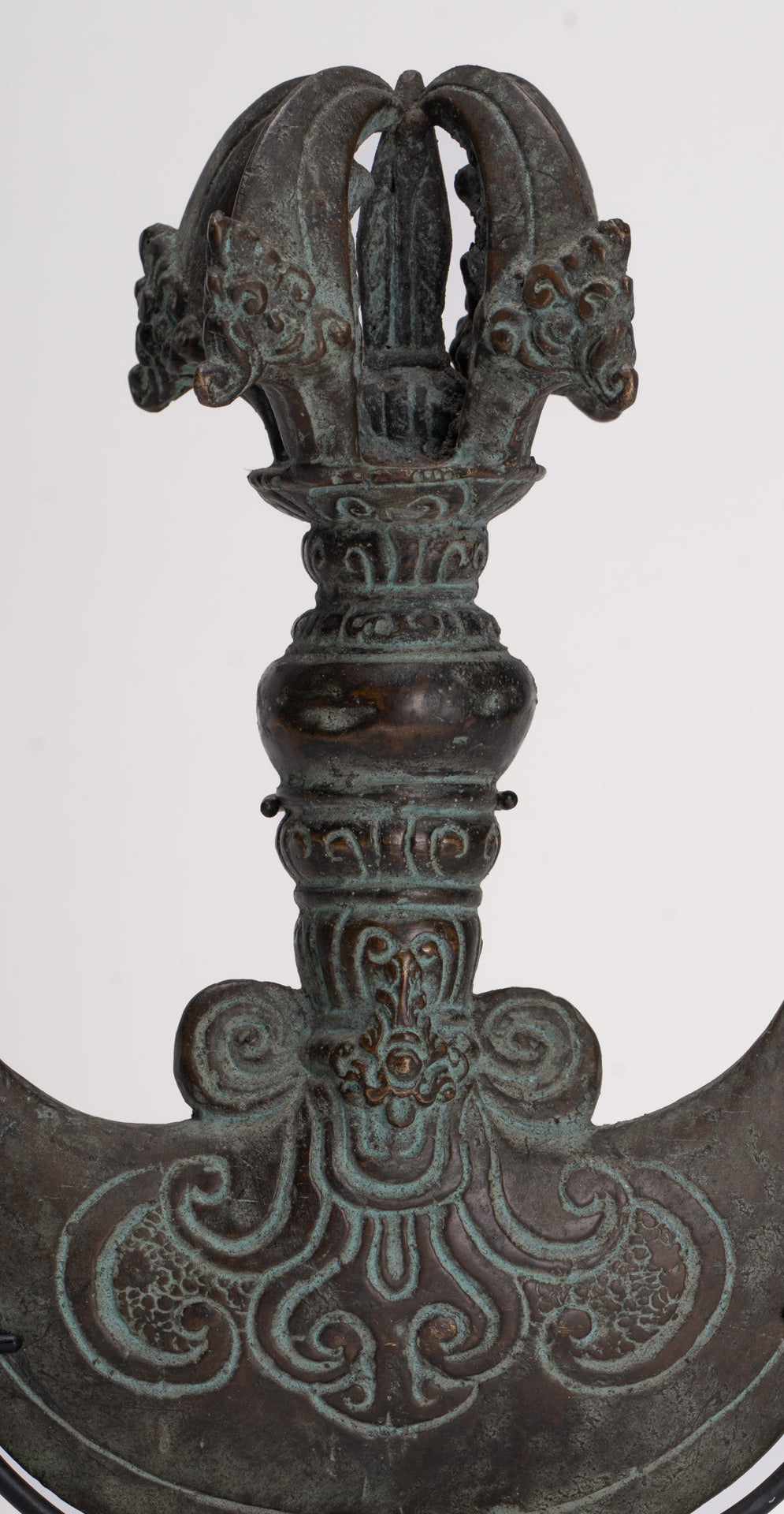 Antique Indonesian Style Mounted Bronze Ceremonial Chandrasa Axe Head- 29cm/12"