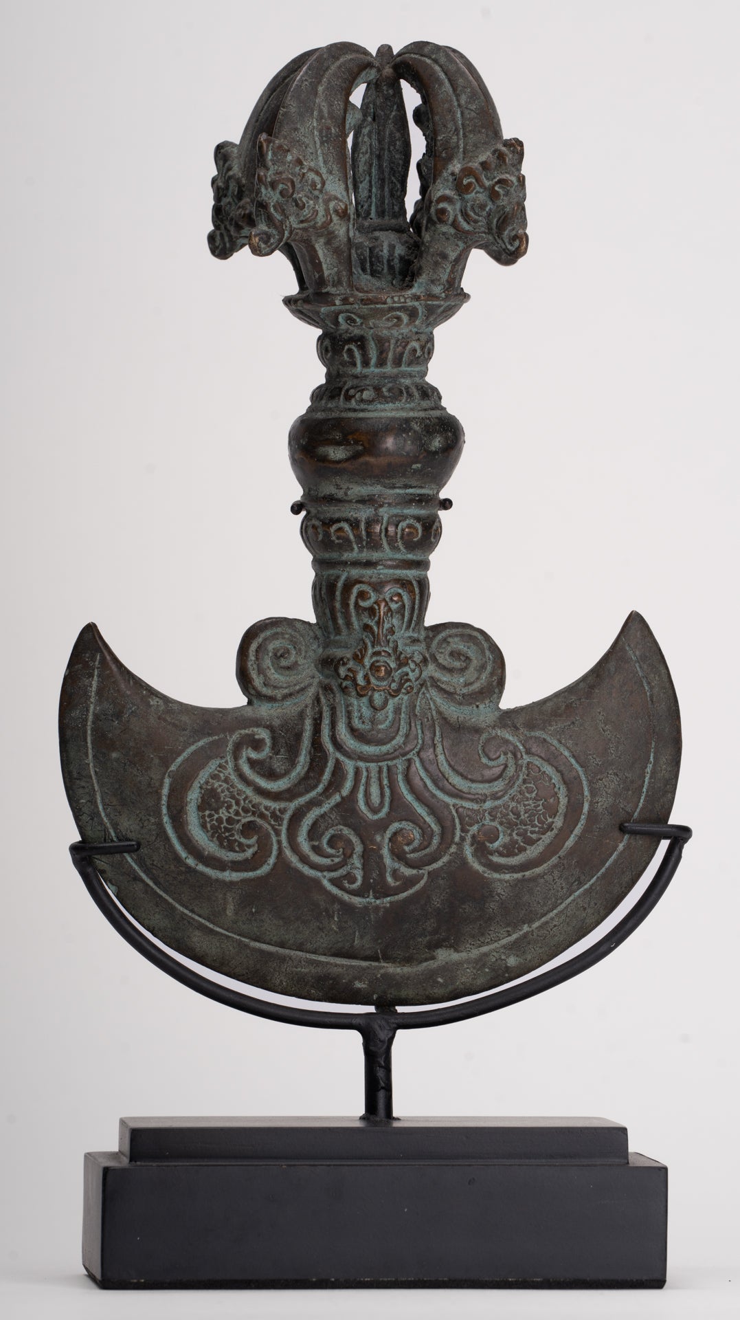 Antique Indonesian Style Mounted Bronze Ceremonial Chandrasa Axe Head- 29cm/12"