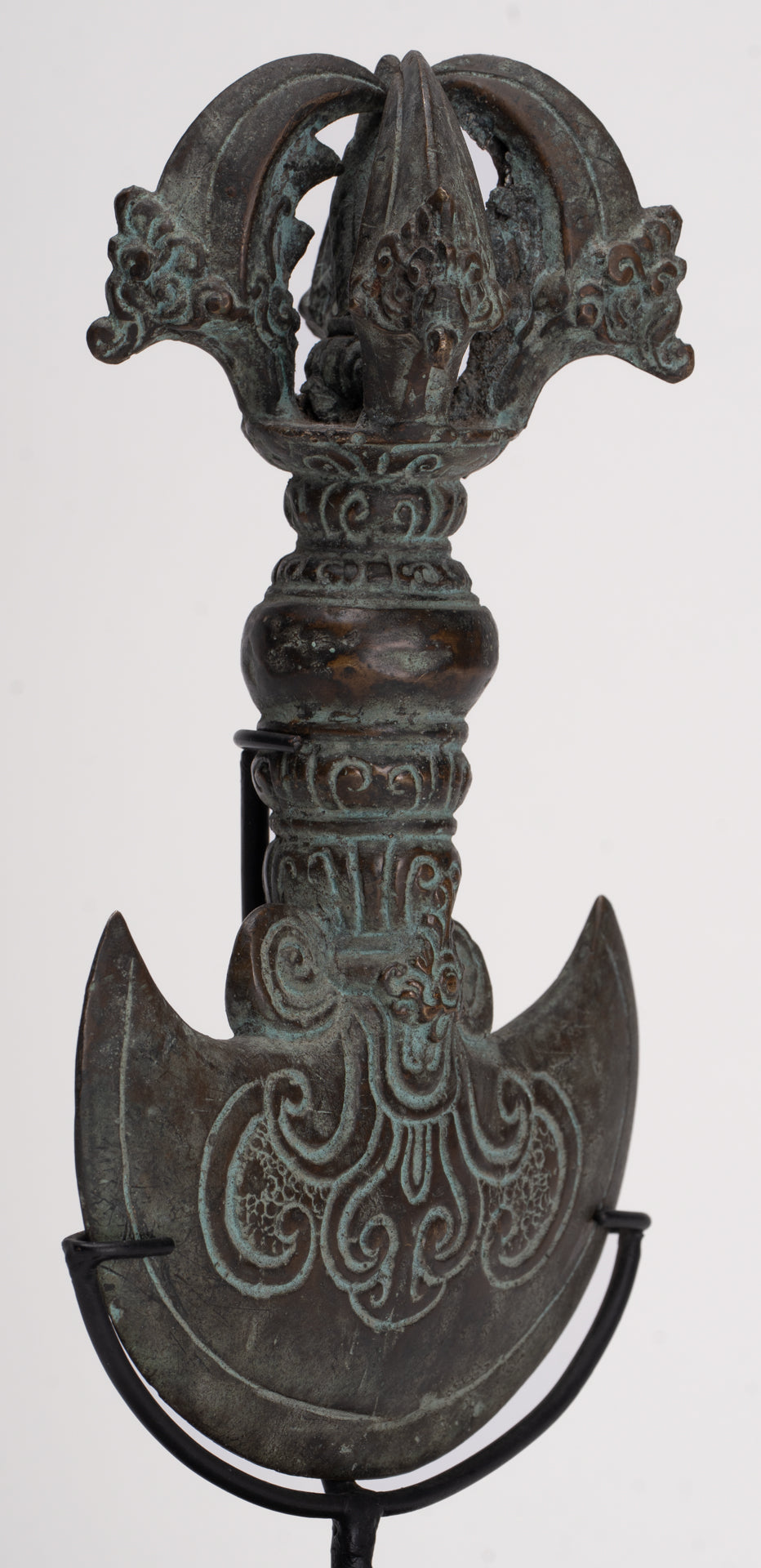Antique Indonesian Style Mounted Bronze Ceremonial Chandrasa Axe Head- 29cm/12"