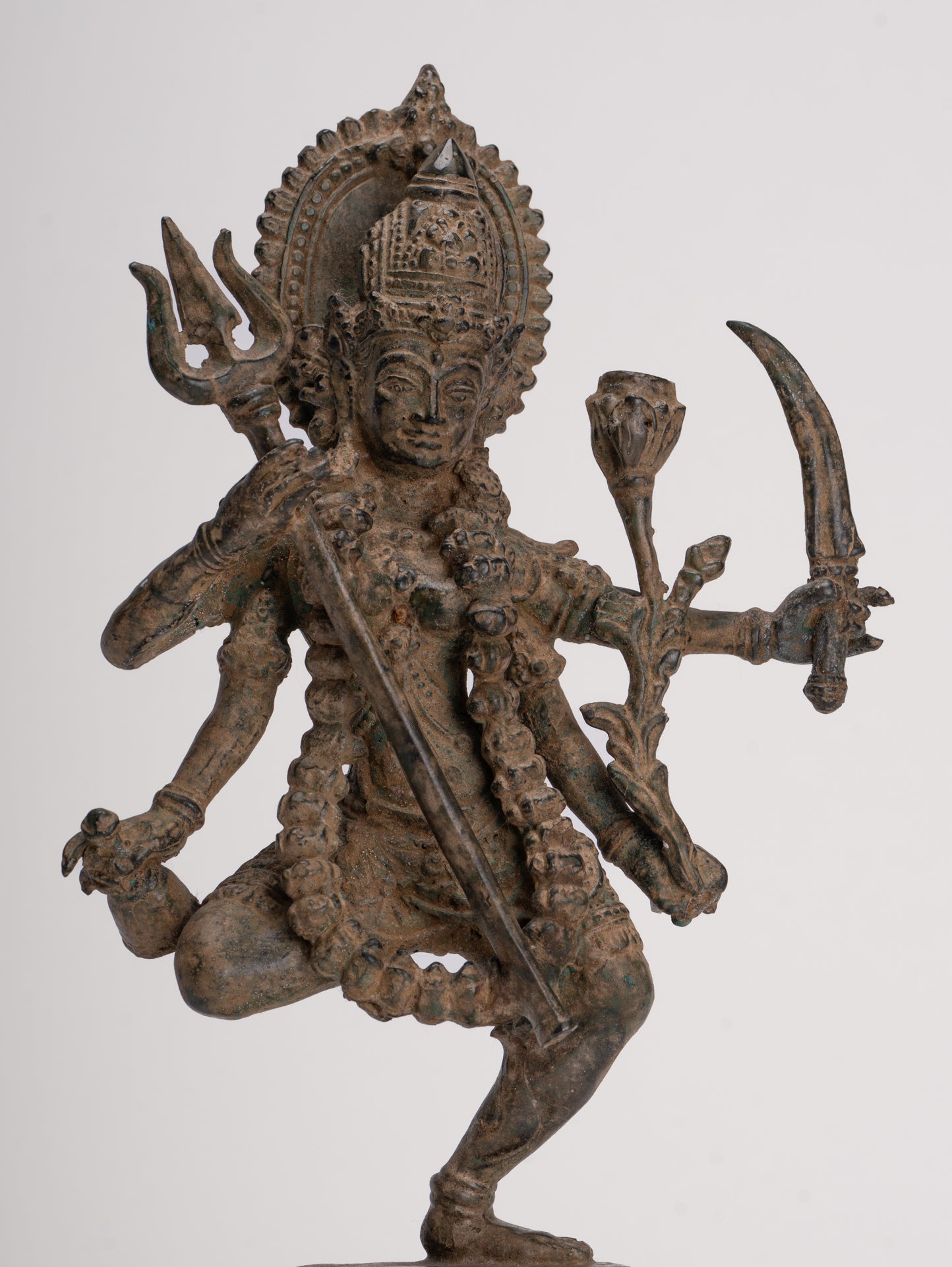 Kali Statue - Antique Java Style Majapahit Standing Bronze Kali or Mahakali Statue - 28cm/11"