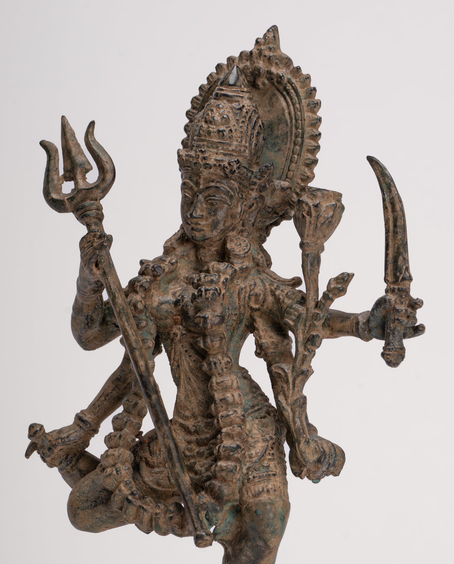 Kali Statue - Antique Java Style Majapahit Standing Bronze Kali or Mahakali Statue - 28cm/11"