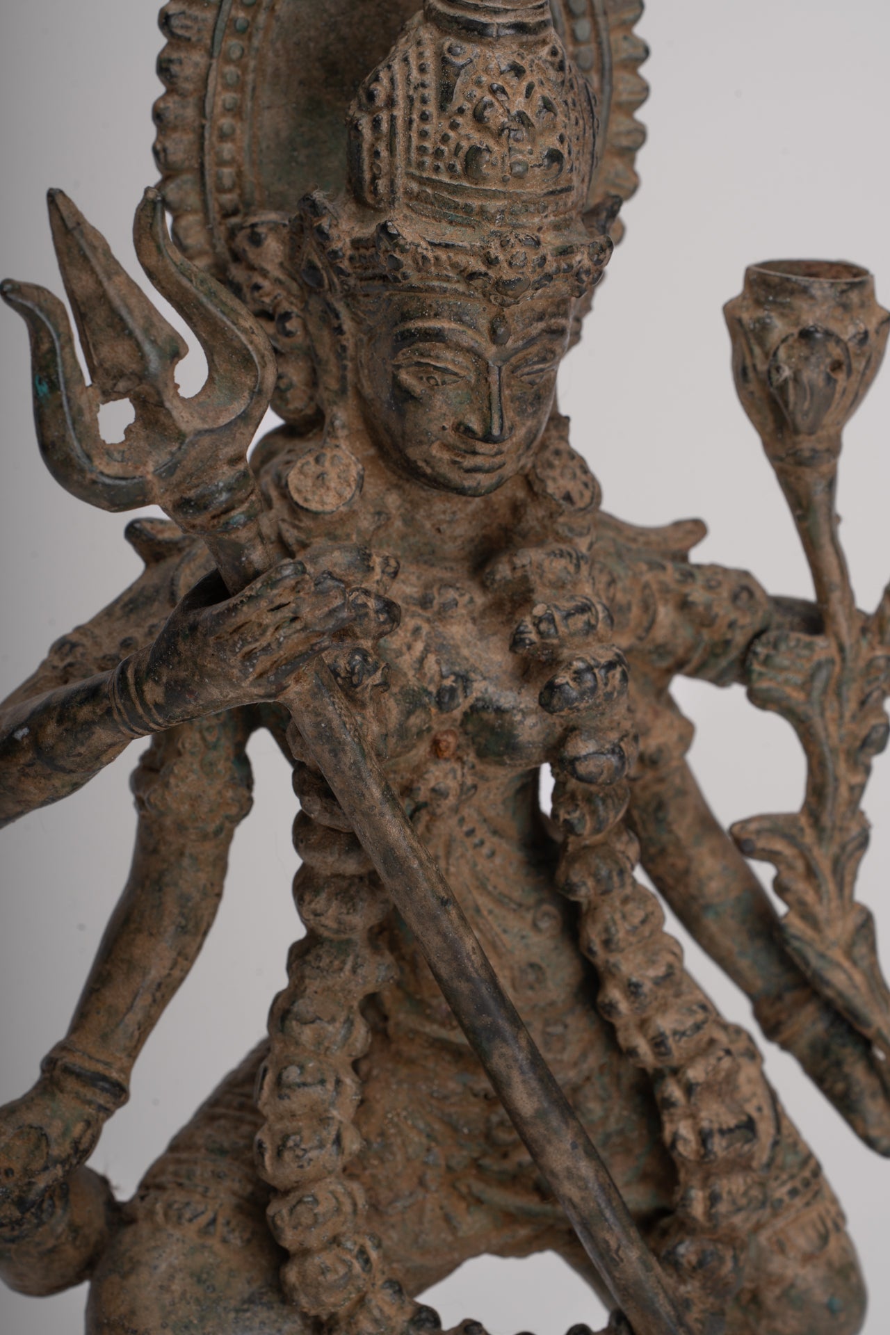 Kali Statue - Antique Java Style Majapahit Standing Bronze Kali or Mahakali Statue - 28cm/11"
