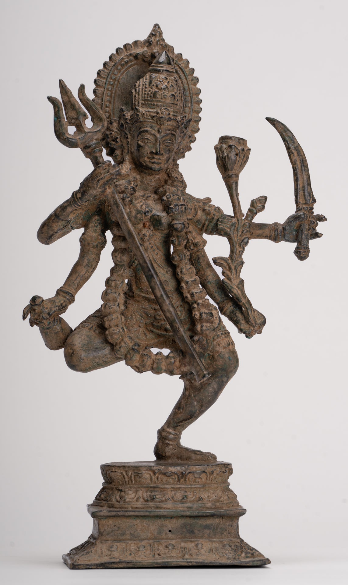 Kali Statue - Antique Java Style Majapahit Standing Bronze Kali or Mahakali Statue - 28cm/11"