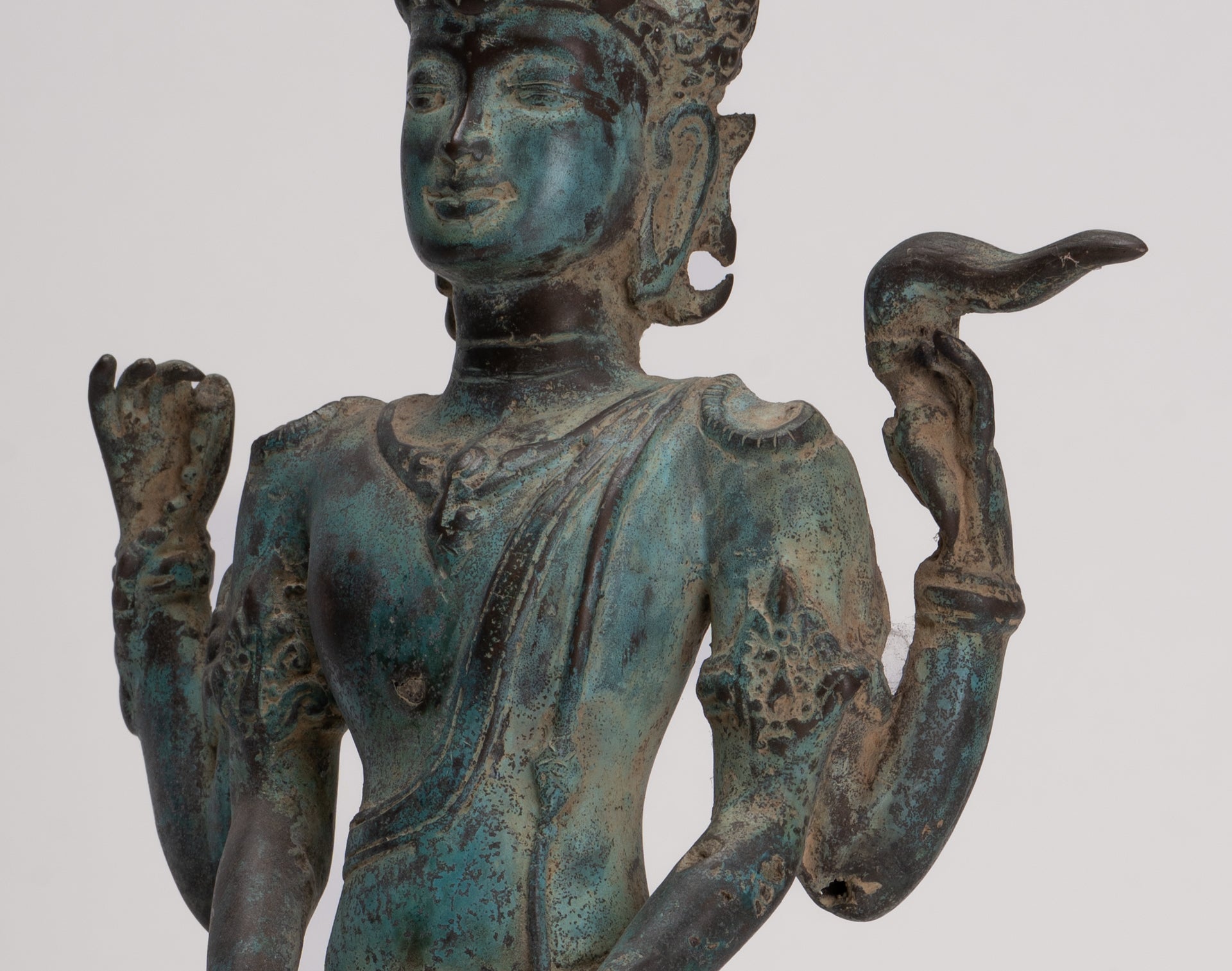 Vishnu - Antique Indonesian Style Majapahit Java Standing Bronze Vishnu Statue - 39cm/16"