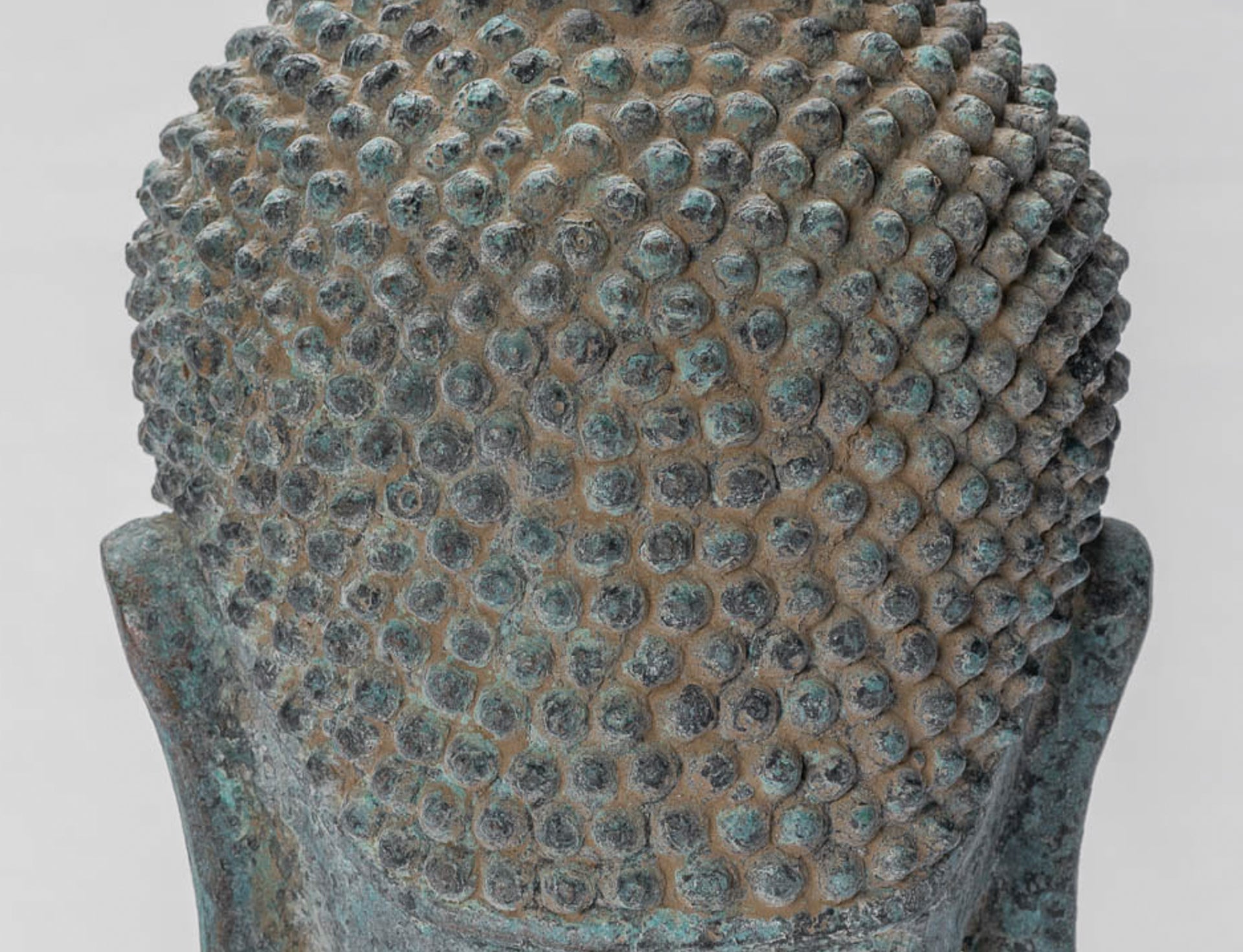 Buddha Statue - Antique Khmer Style Mounted Bronze Baphuon Buddha Head Statue - 29cm/12"
