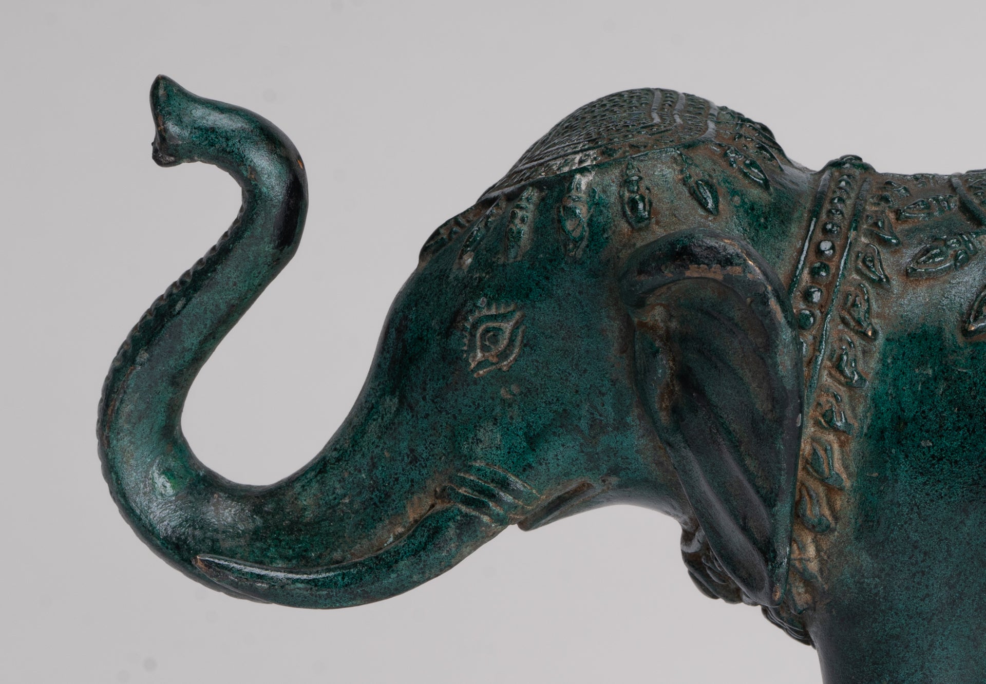 Antique Khmer Style Bronze Trumpeting Elephant Statue - 24cm/10" Long