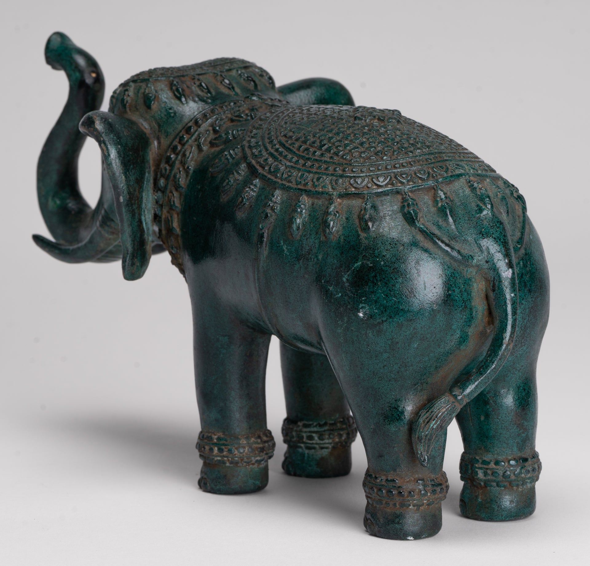 Antique Khmer Style Bronze Trumpeting Elephant Statue - 24cm/10" Long
