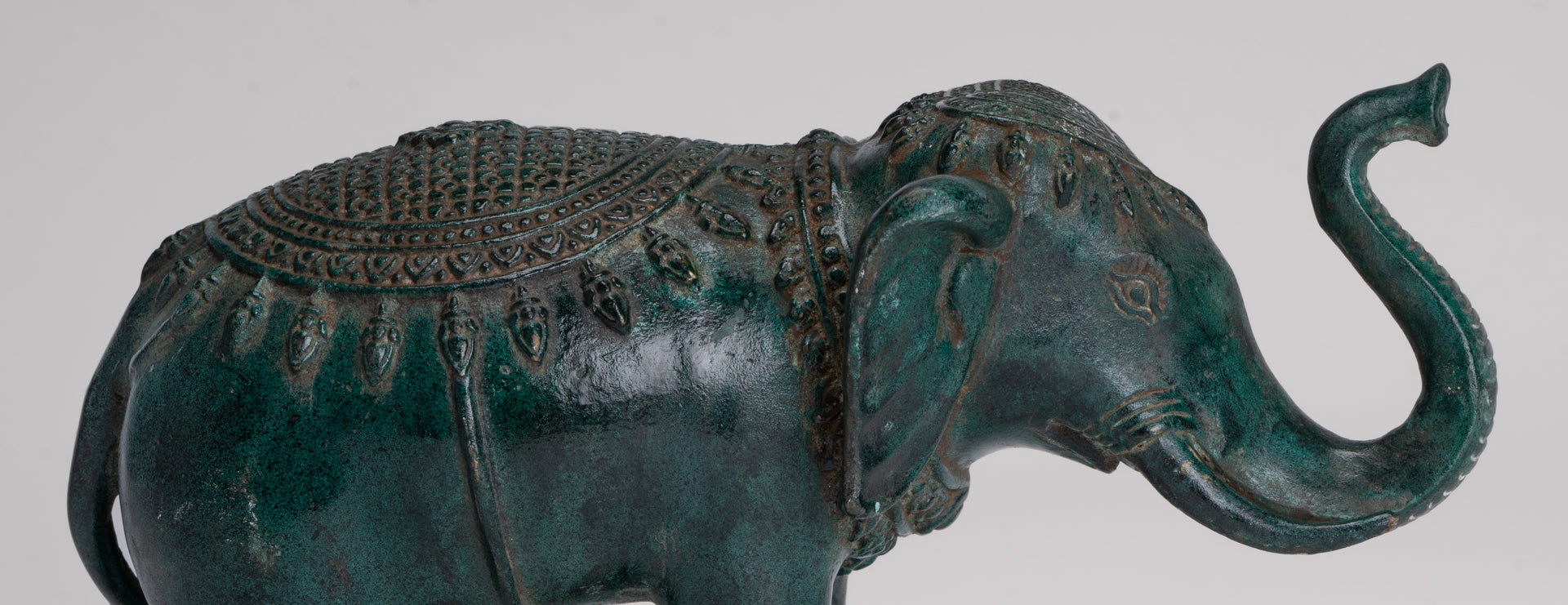 Antique Khmer Style Bronze Trumpeting Elephant Statue - 24cm/10" Long